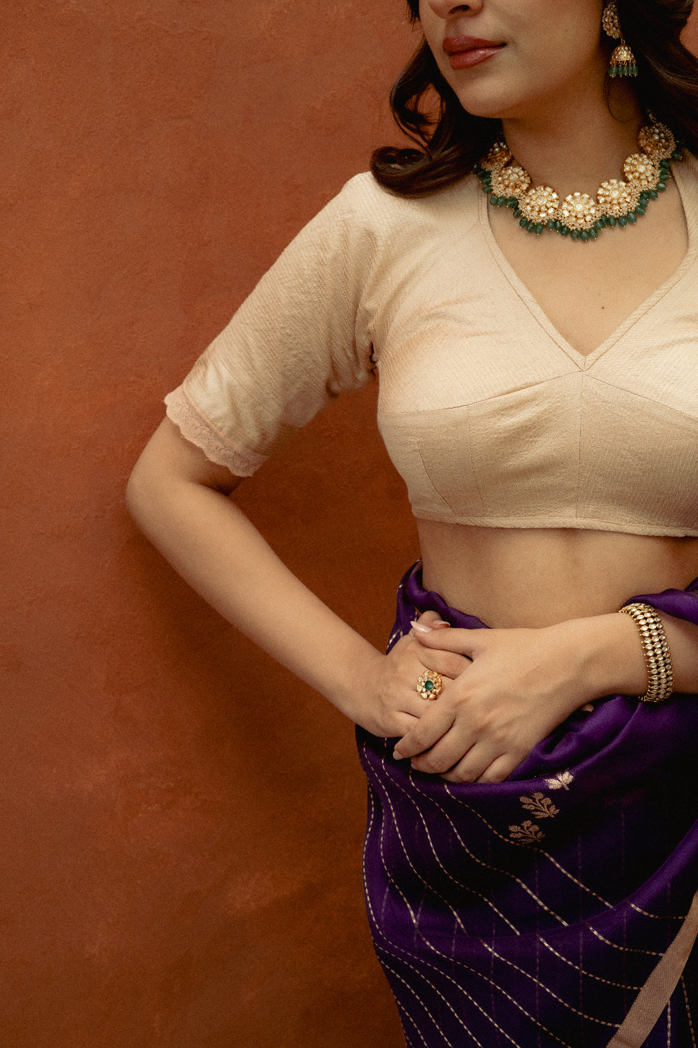 Champak - Beige Top-Stitch Silk Aangi