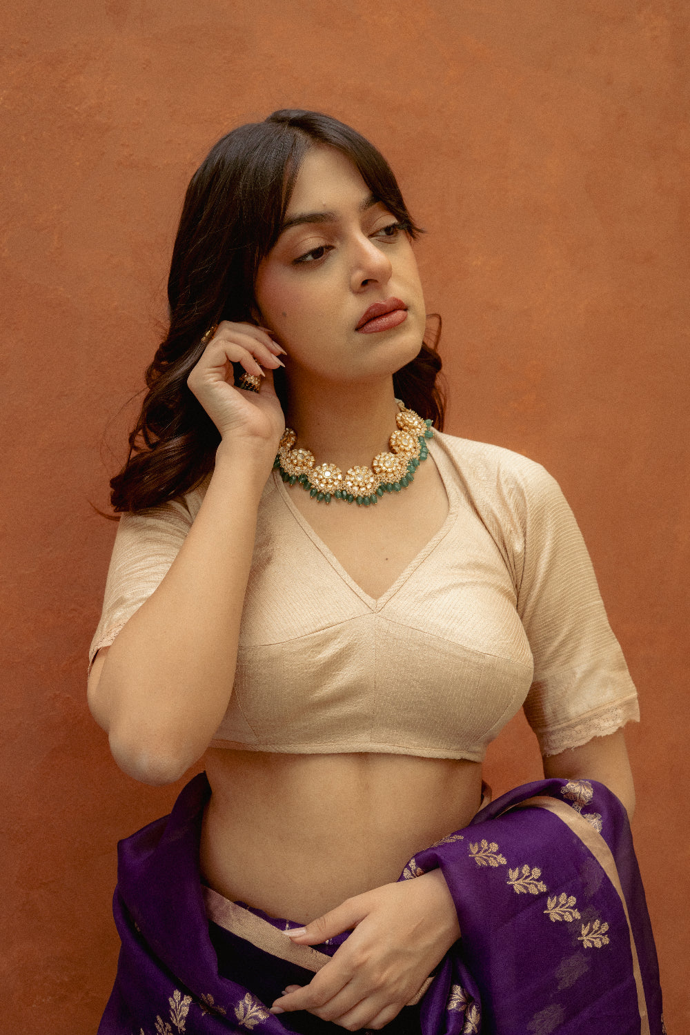 Champak - Beige Top-Stitch Silk Aangi
