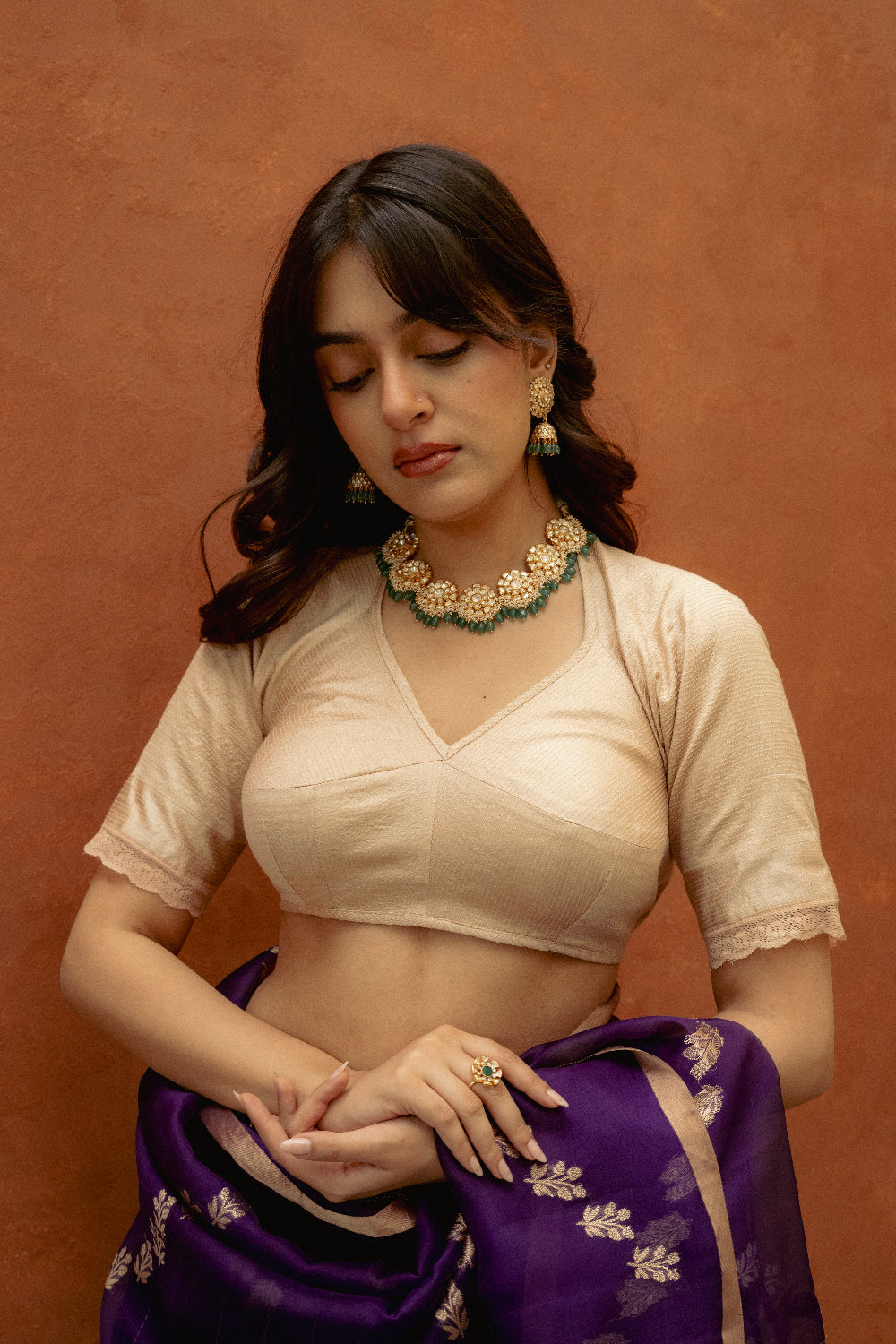 Champak - Beige Top-Stitch Silk Aangi
