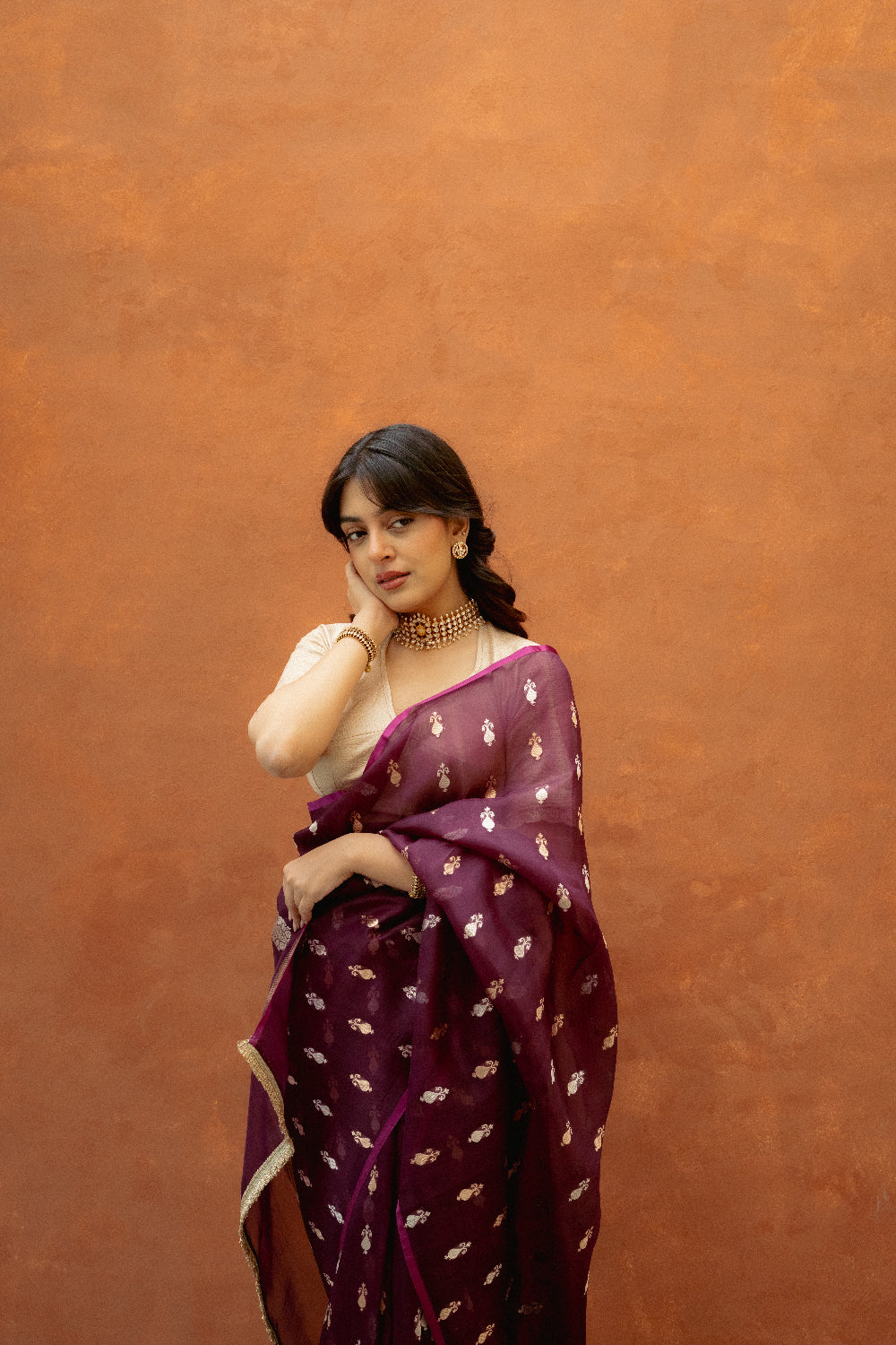 Chiti - Wine Silk Organza Banarasi Saree