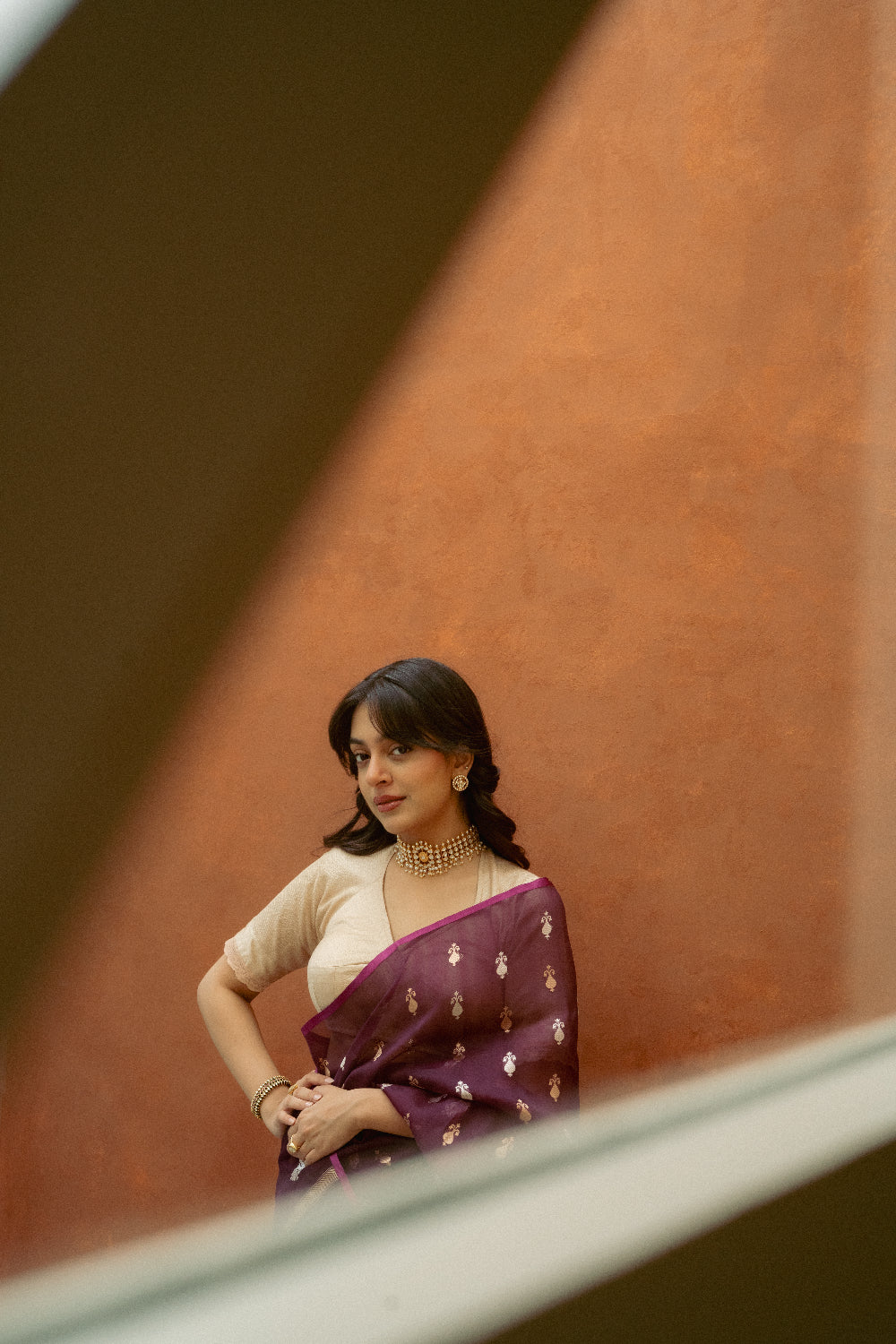 Chiti - Wine Silk Organza Banarasi Saree