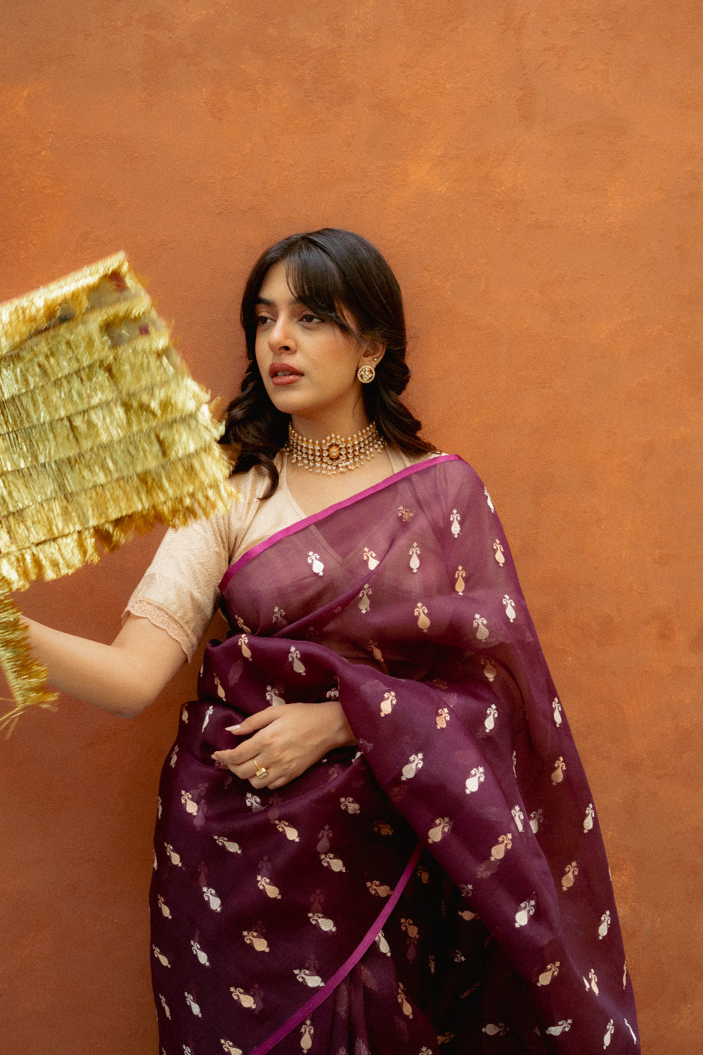 Chiti - Wine Silk Organza Banarasi Saree
