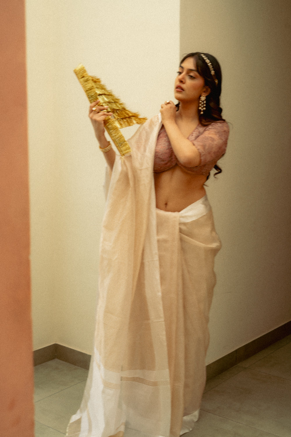 Aindri - Ivory Organza Silk Banarasi Saree