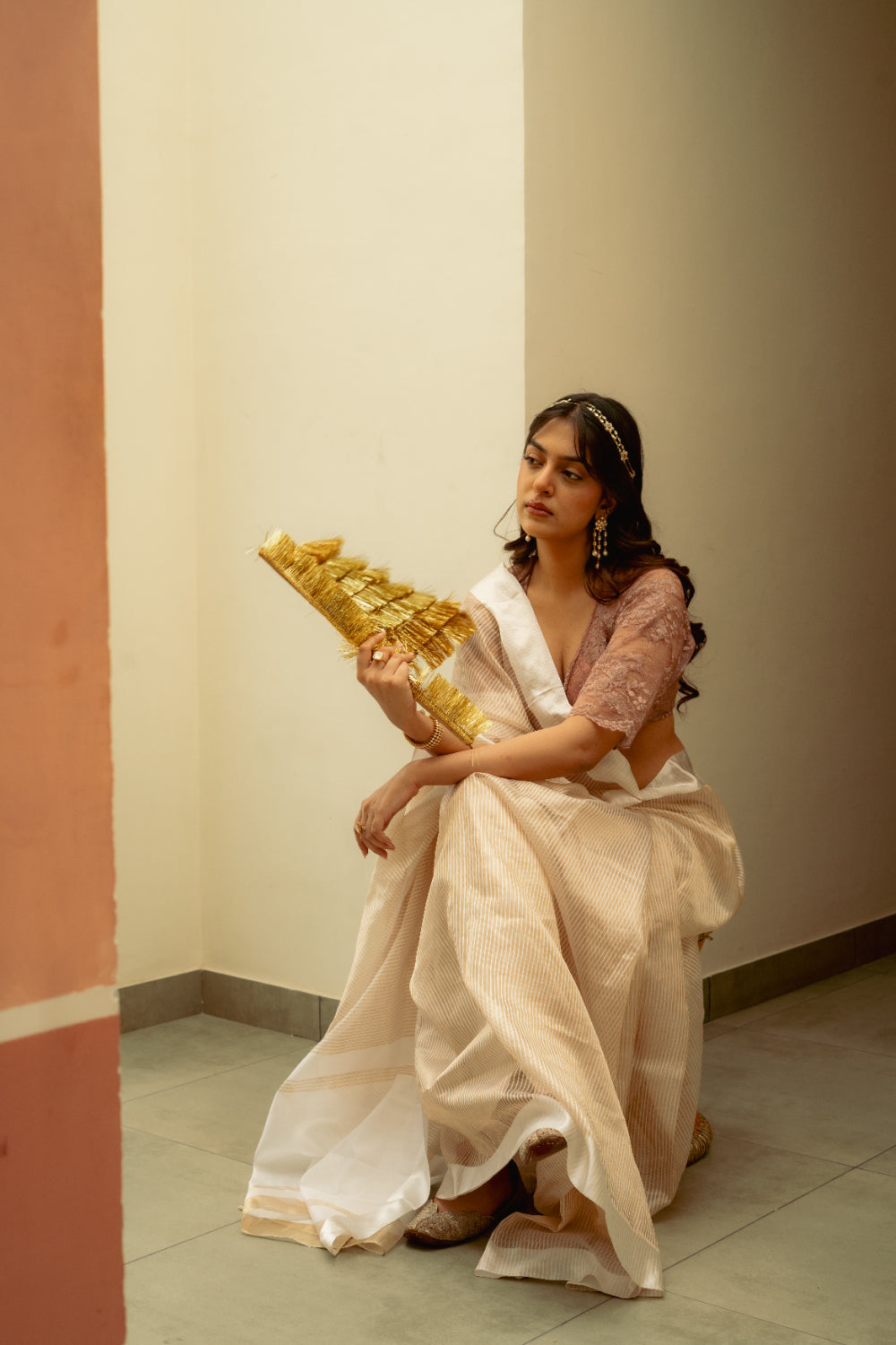 Aindri - Ivory Organza Silk Banarasi Saree