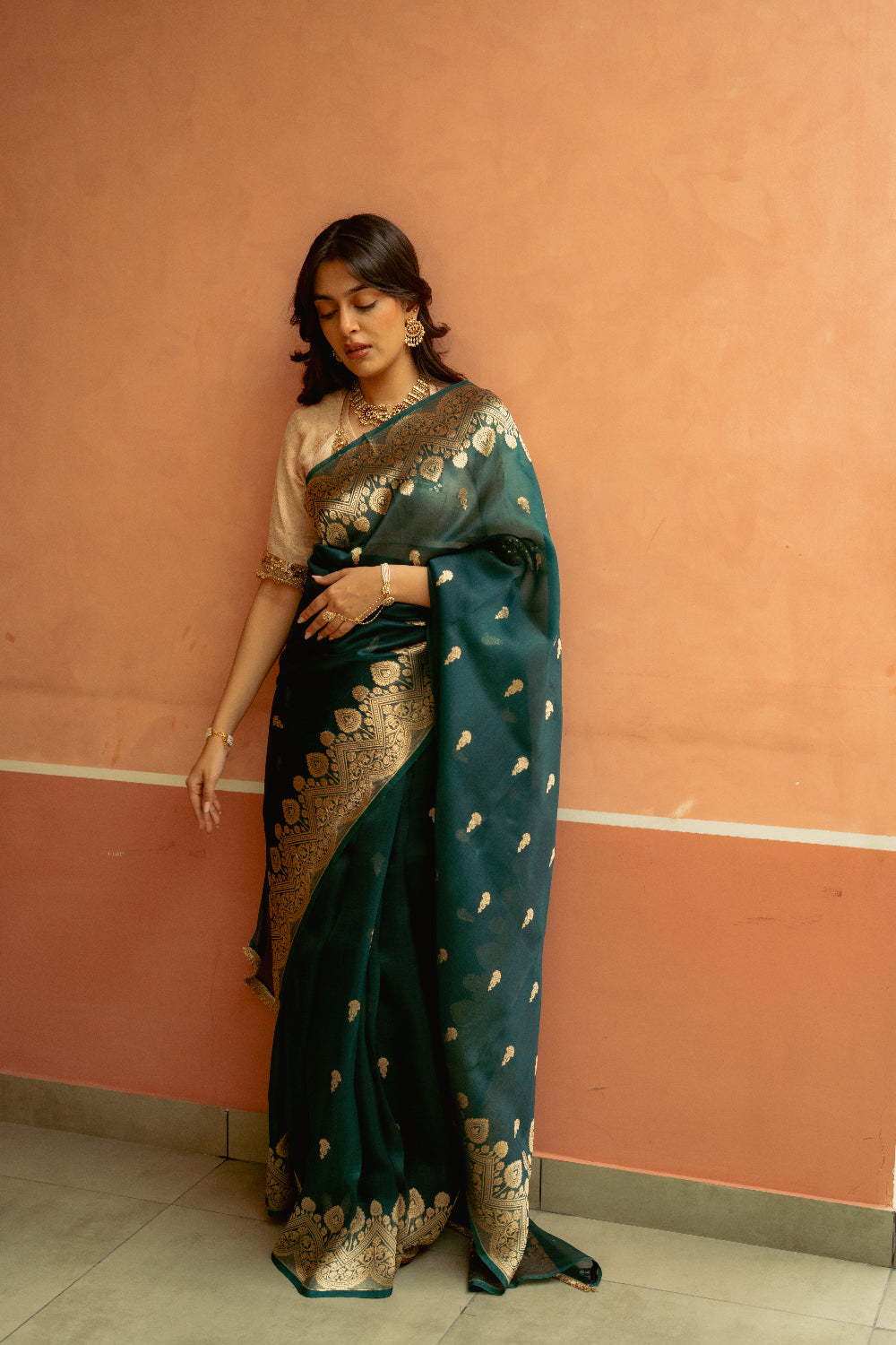 Bahurupa - Deep Green Silk Organza Banarasi Saree