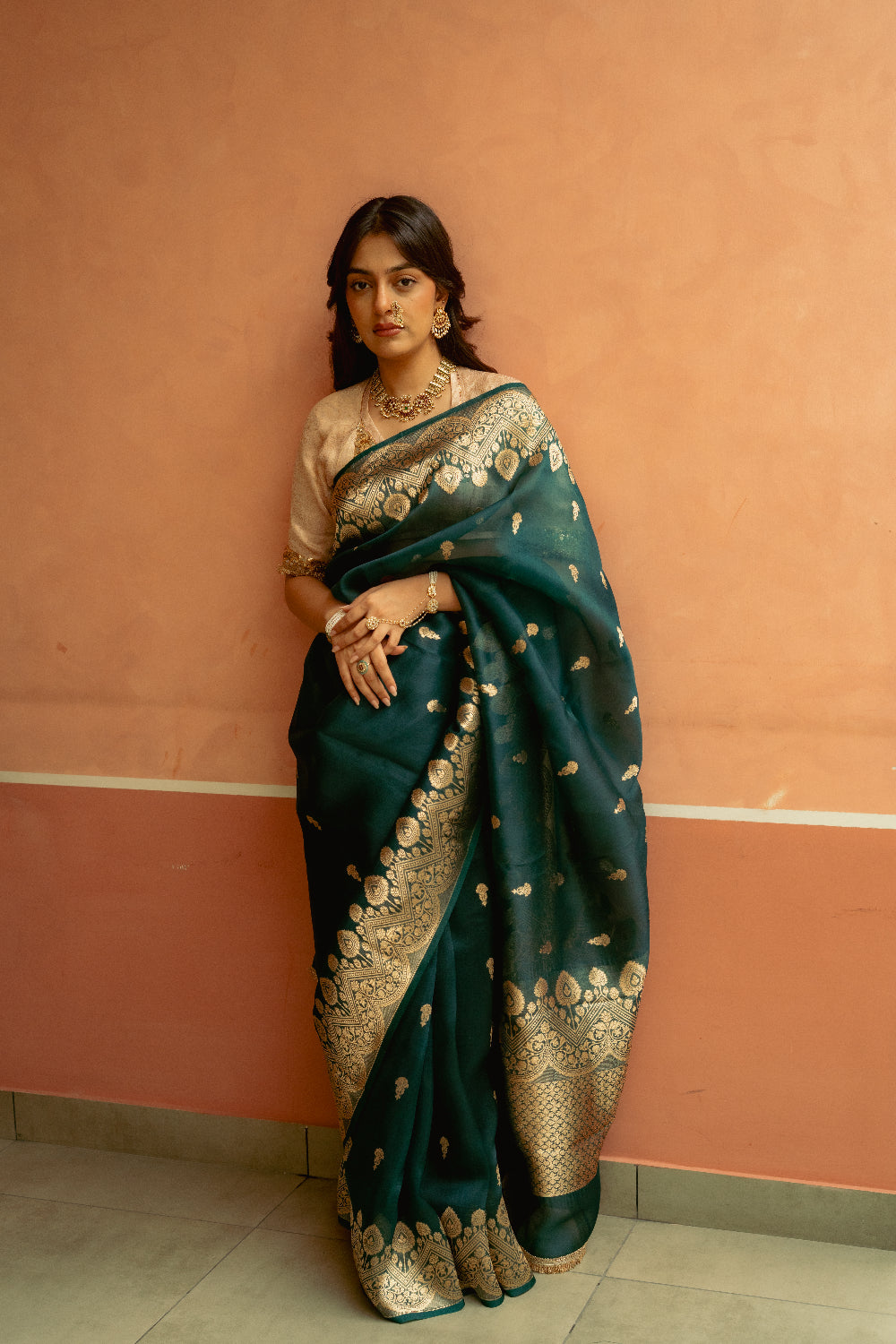 Bahurupa - Deep Green Silk Organza Banarasi Saree