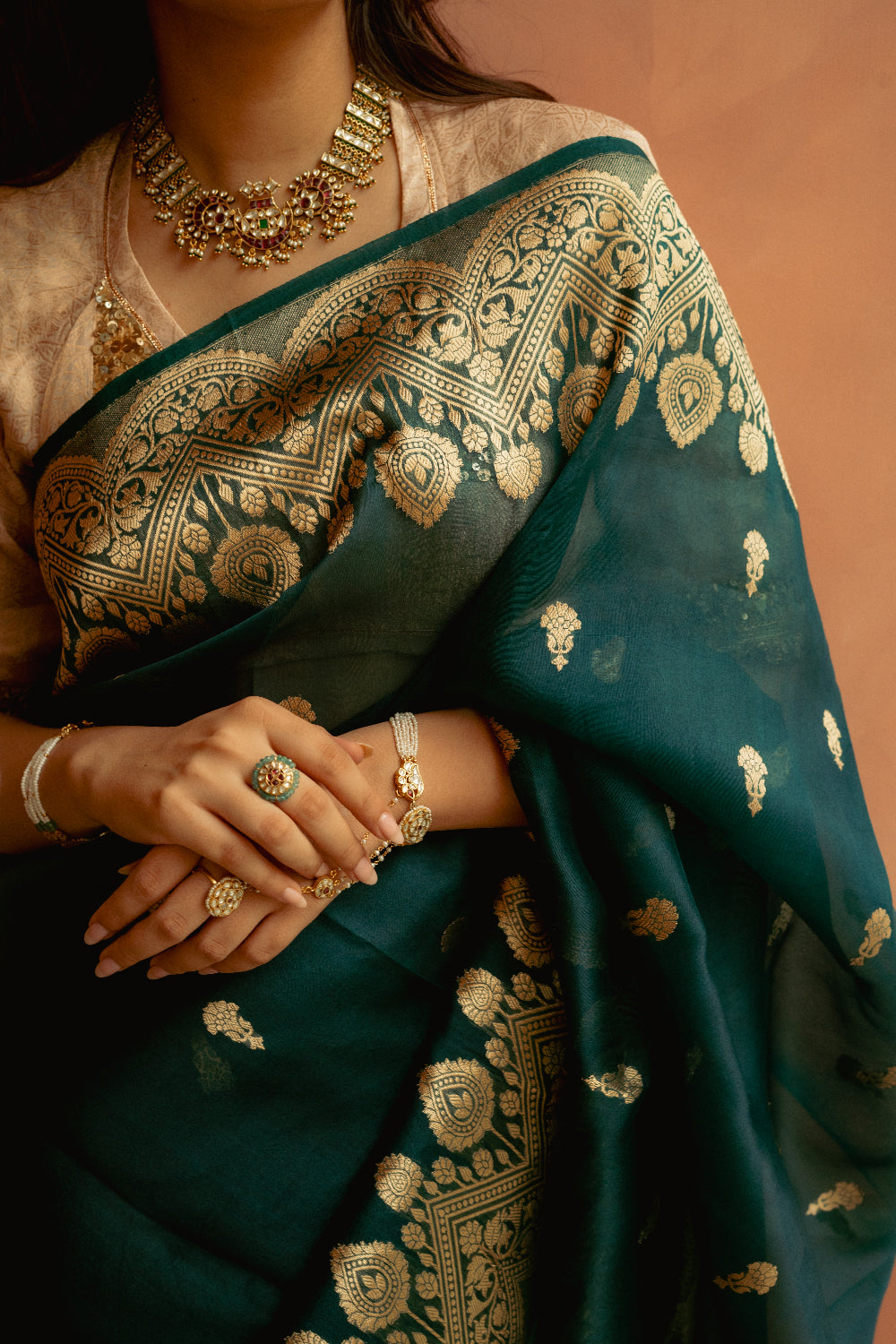 Bahurupa - Deep Green Silk Organza Banarasi Saree