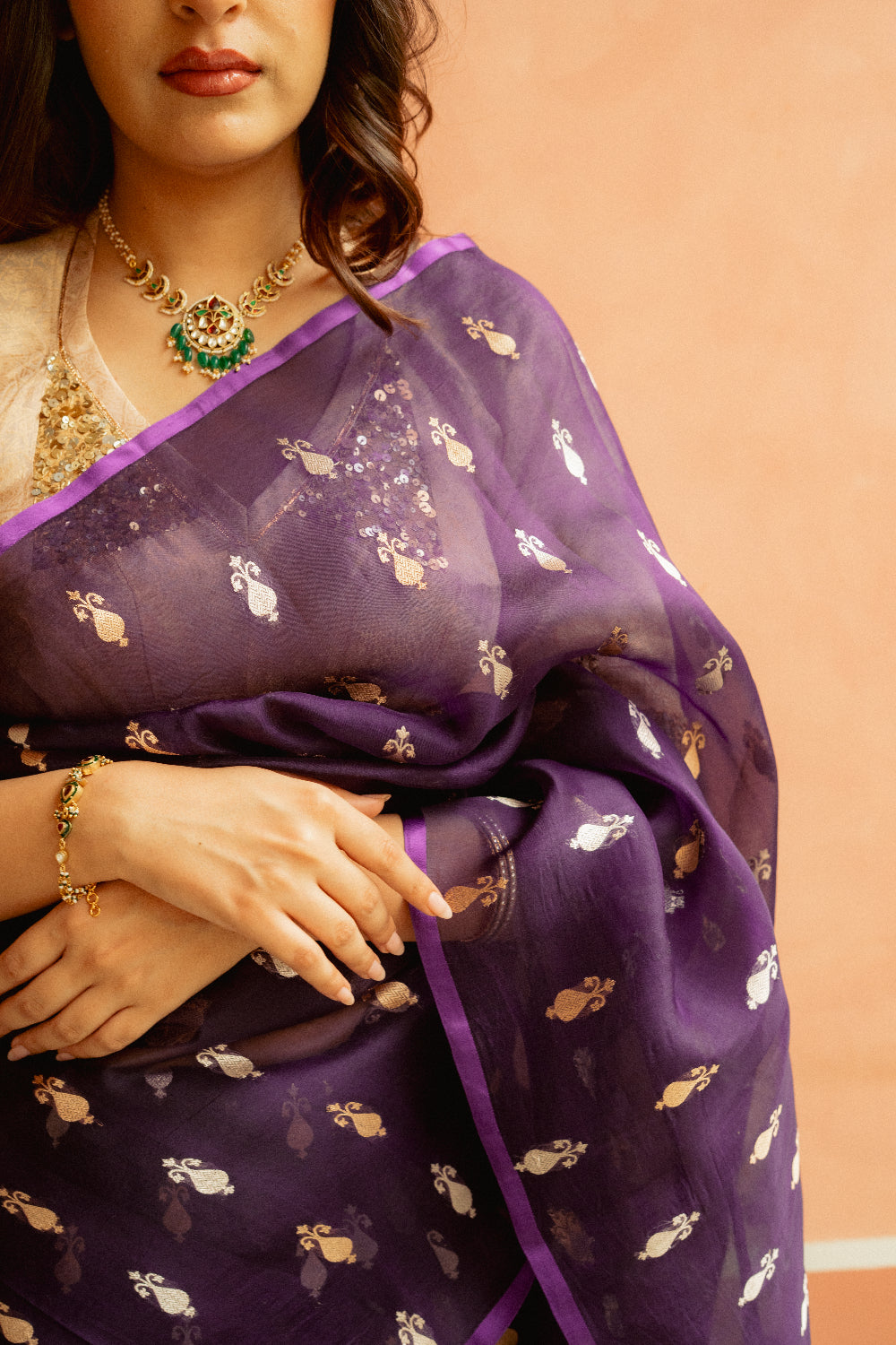 Chiti - Purple Silk Organza Banarasi Saree