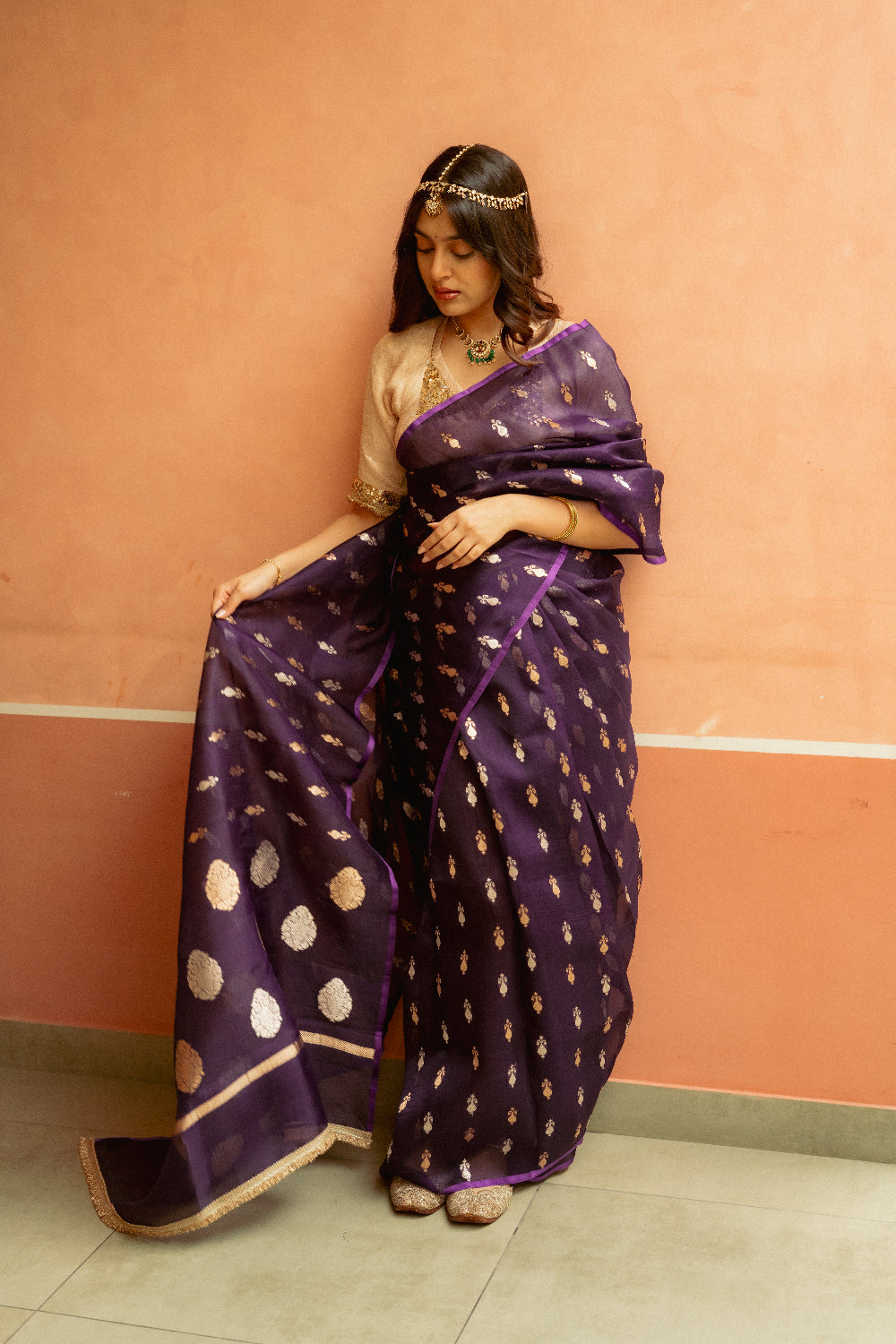 Chiti - Purple Silk Organza Banarasi Saree
