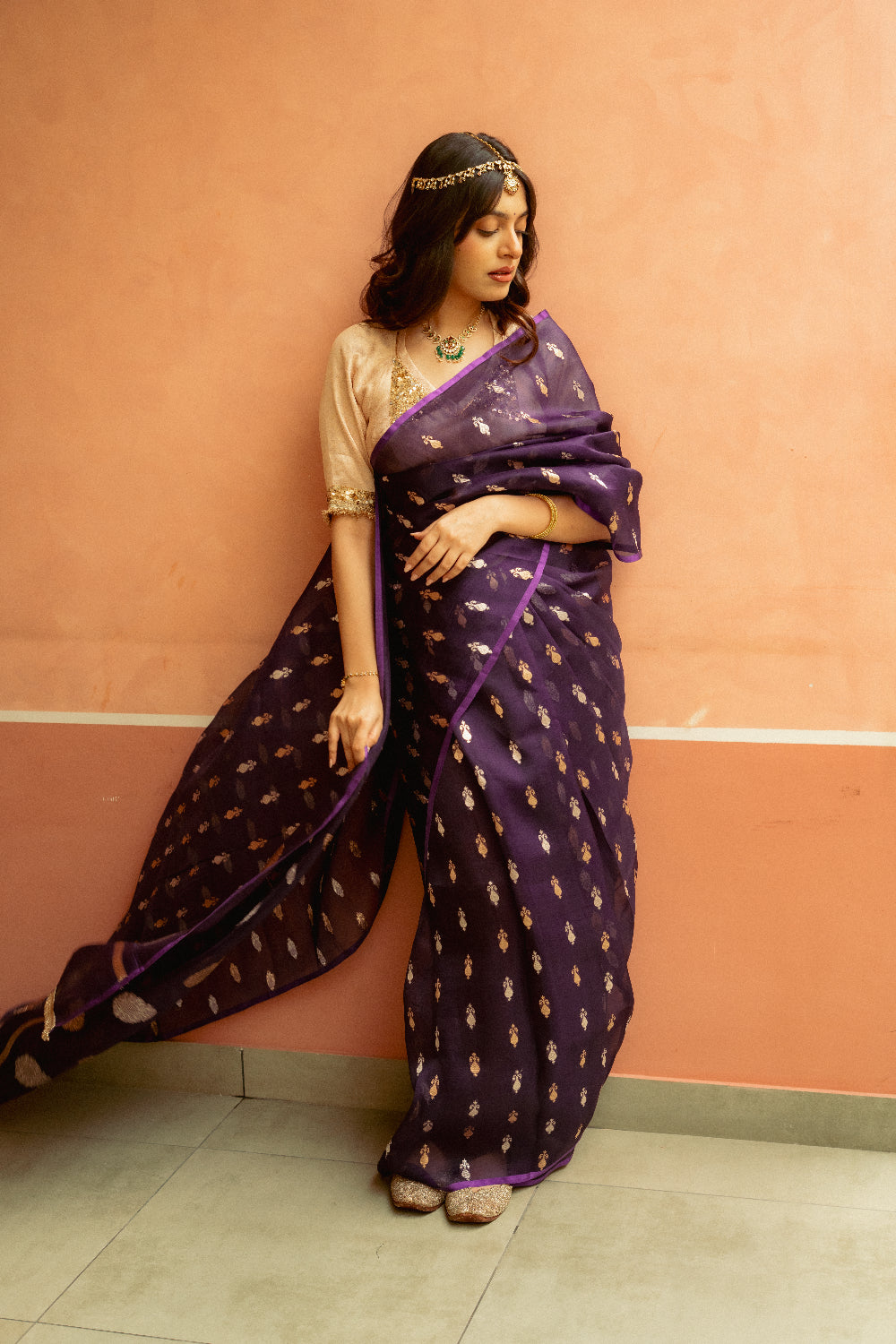 Chiti - Purple Silk Organza Banarasi Saree