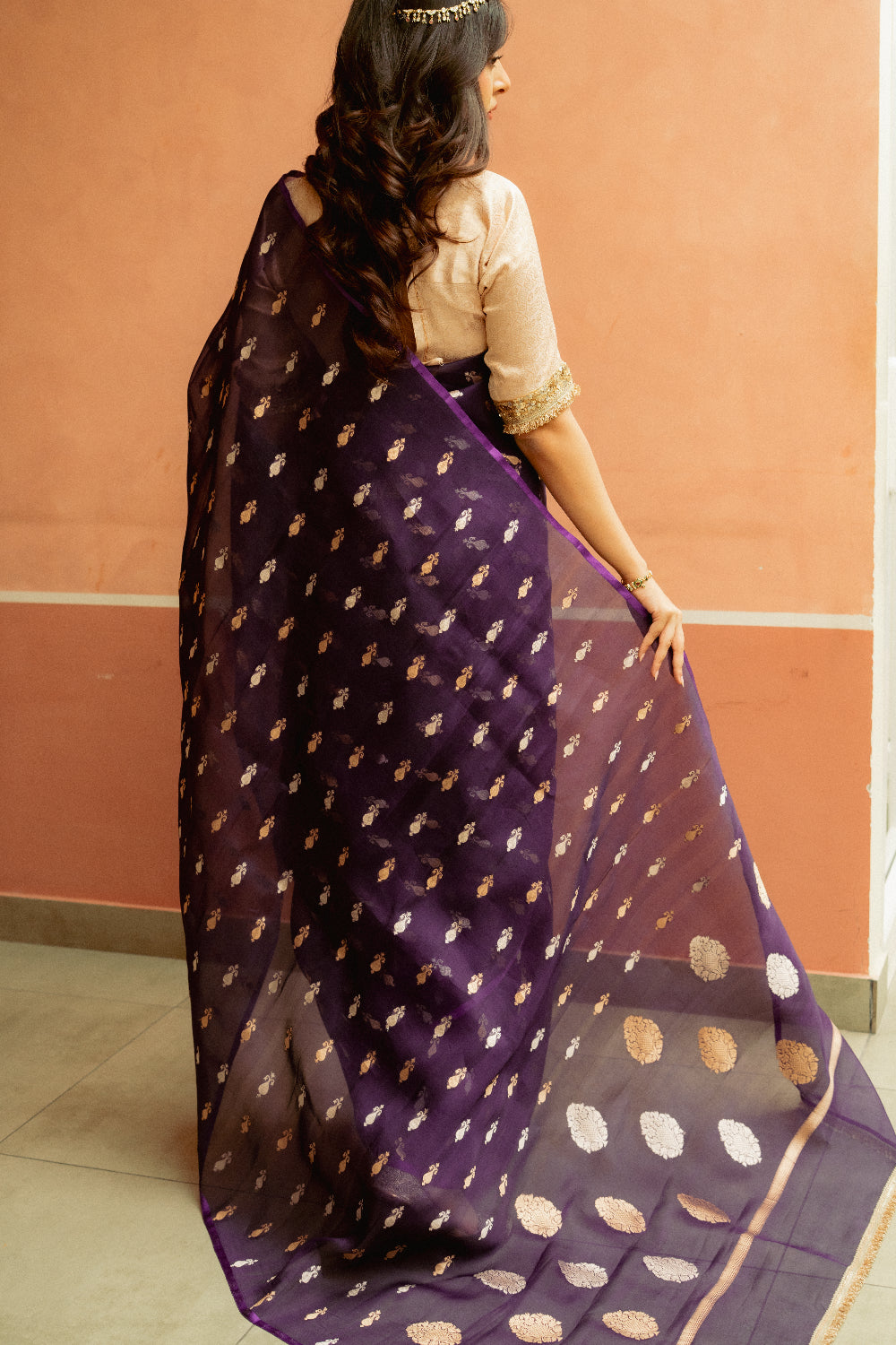 Chiti - Purple Silk Organza Banarasi Saree