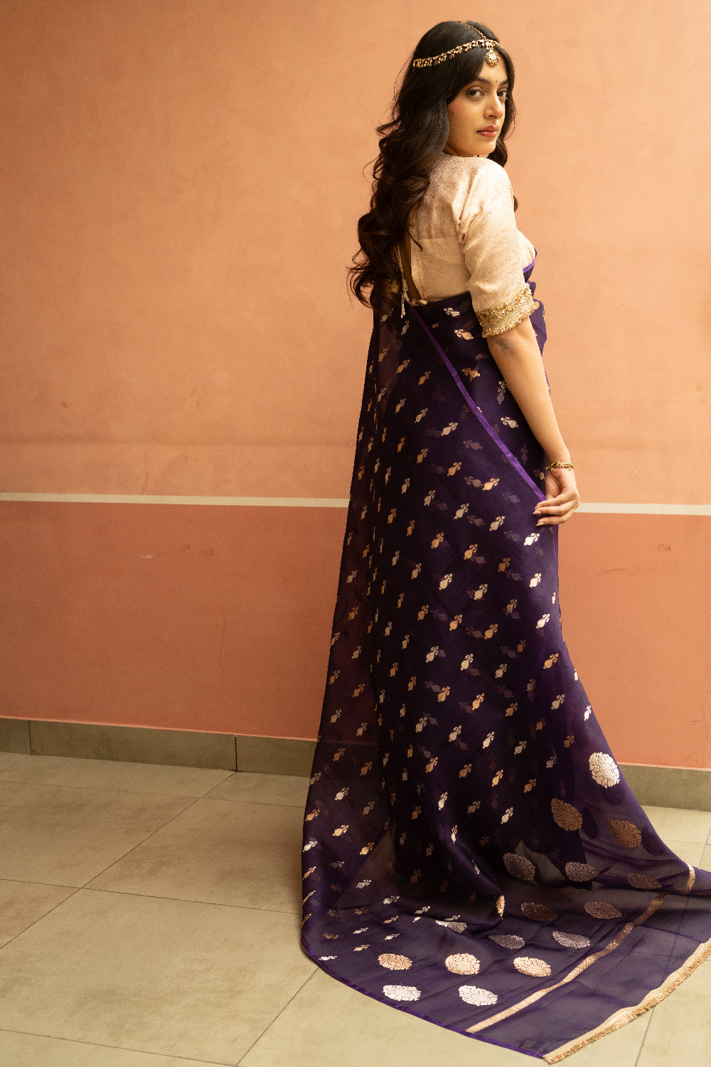 Chiti - Purple Silk Organza Banarasi Saree