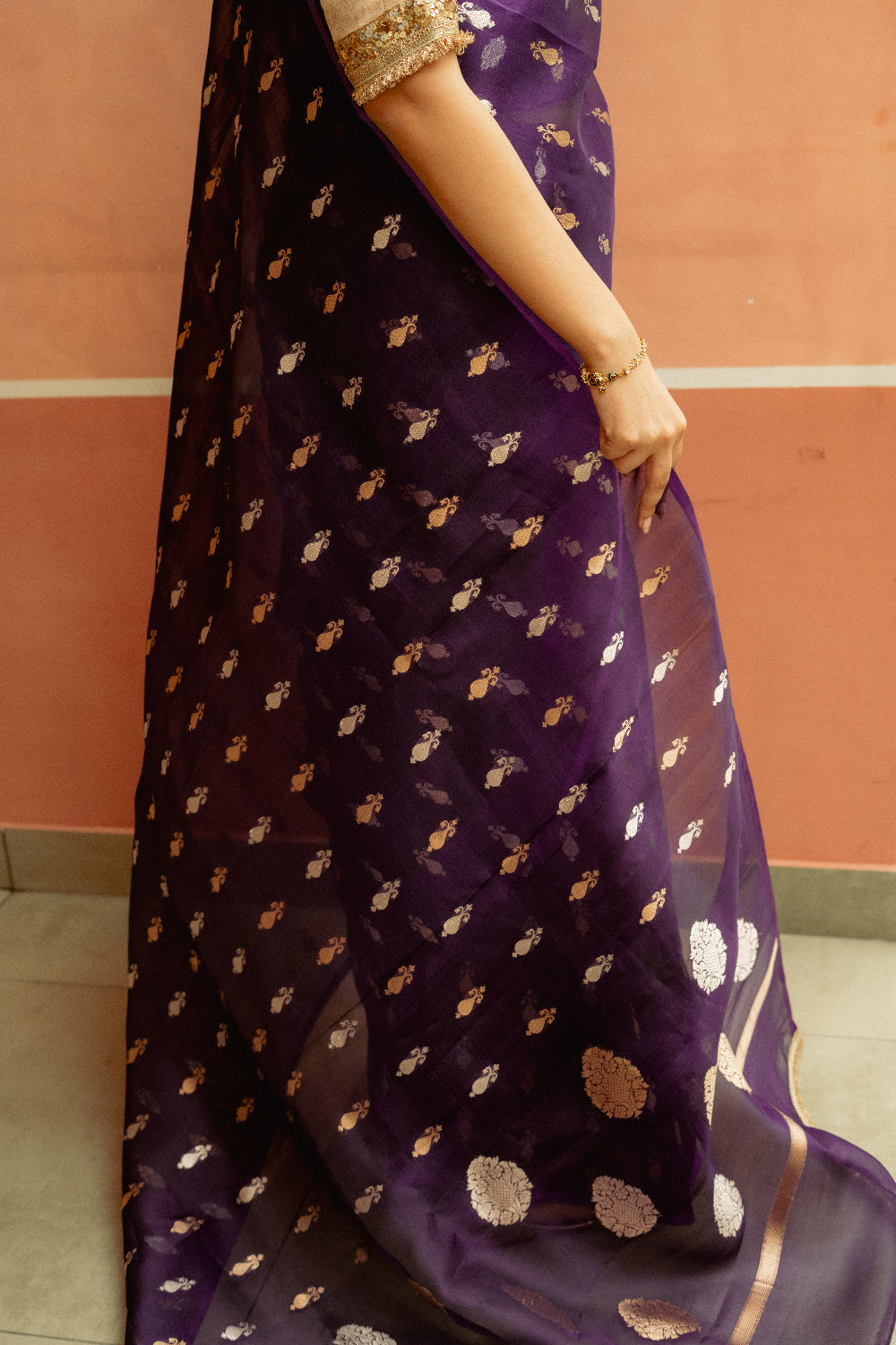 Chiti - Purple Silk Organza Banarasi Saree