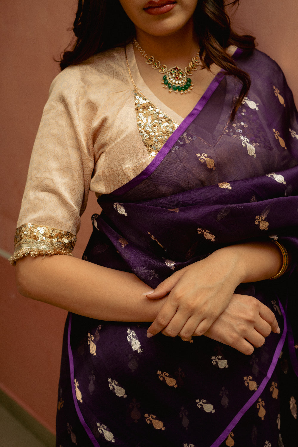 Chiti - Purple Silk Organza Banarasi Saree