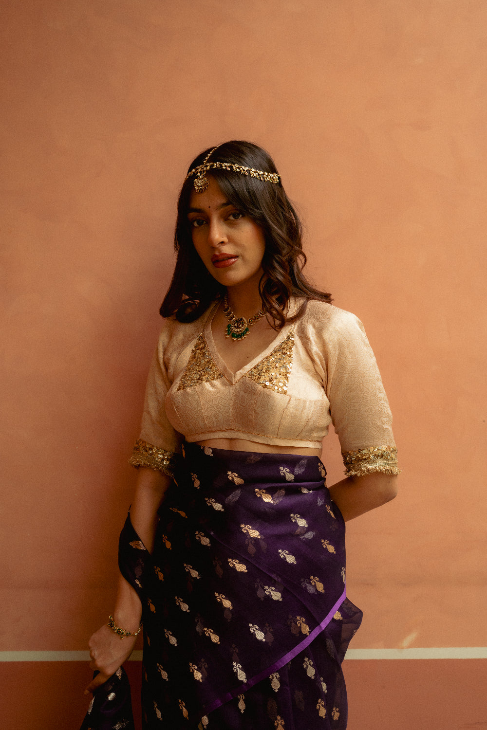 Shamik - Ivory Silk Brocade Hand-Embroidered Aangi