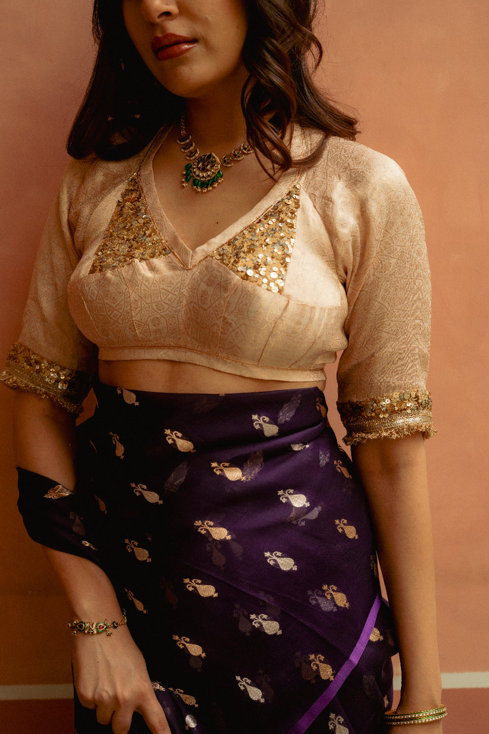 Shamik - Ivory Silk Brocade Hand-Embroidered Aangi