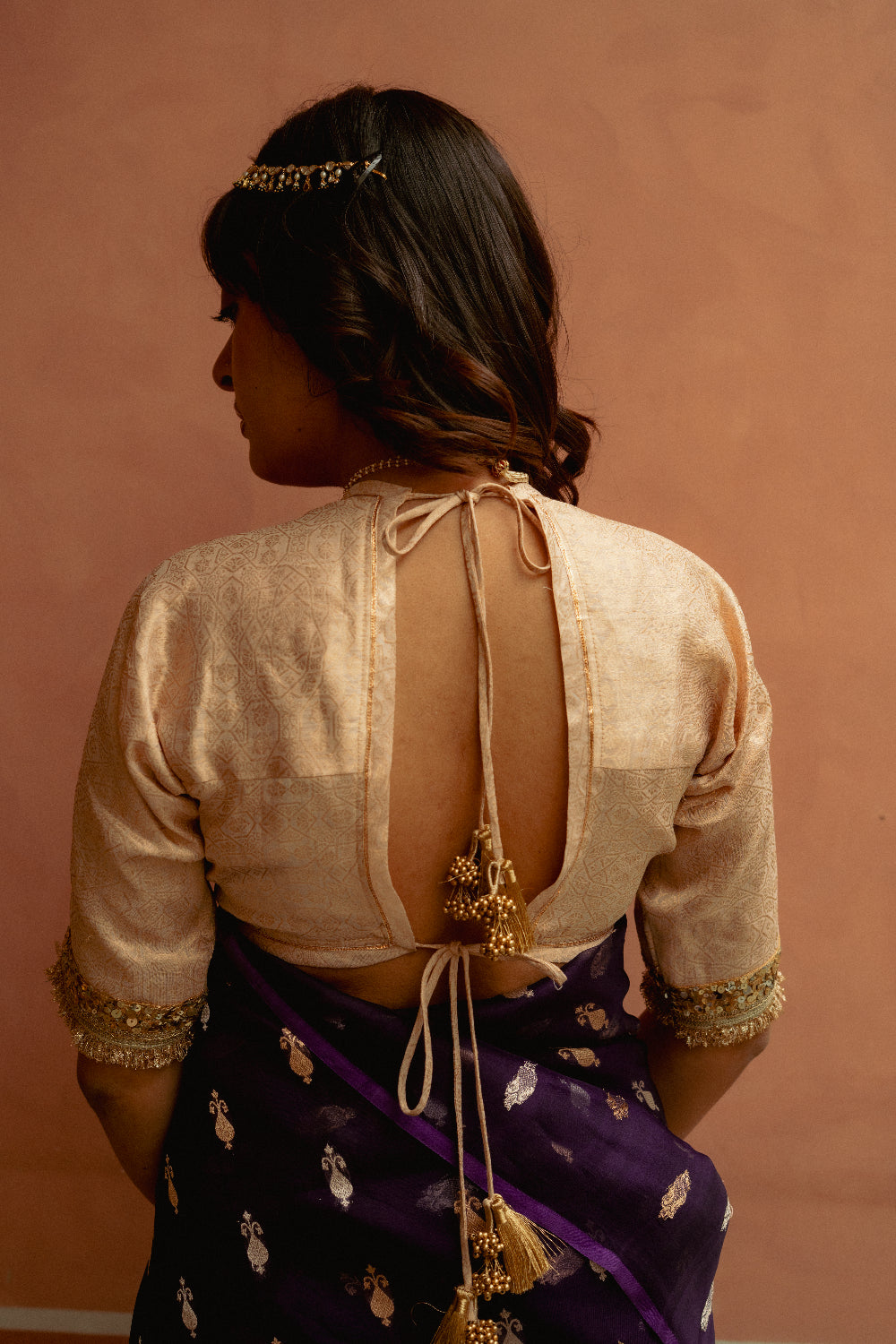 Shamik - Ivory Silk Brocade Hand-Embroidered Aangi