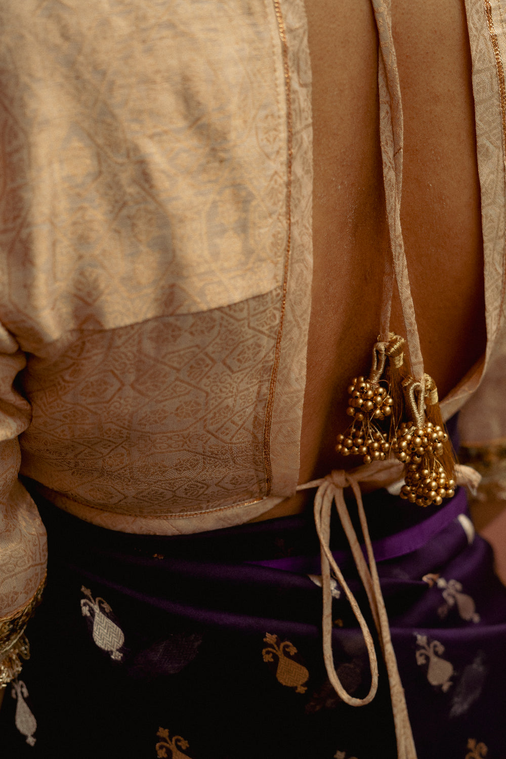 Shamik - Ivory Silk Brocade Hand-Embroidered Aangi