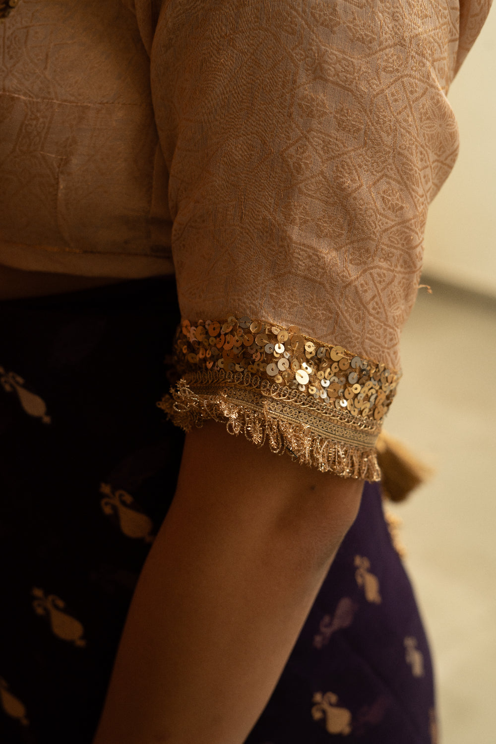 Shamik - Ivory Silk Brocade Hand-Embroidered Aangi