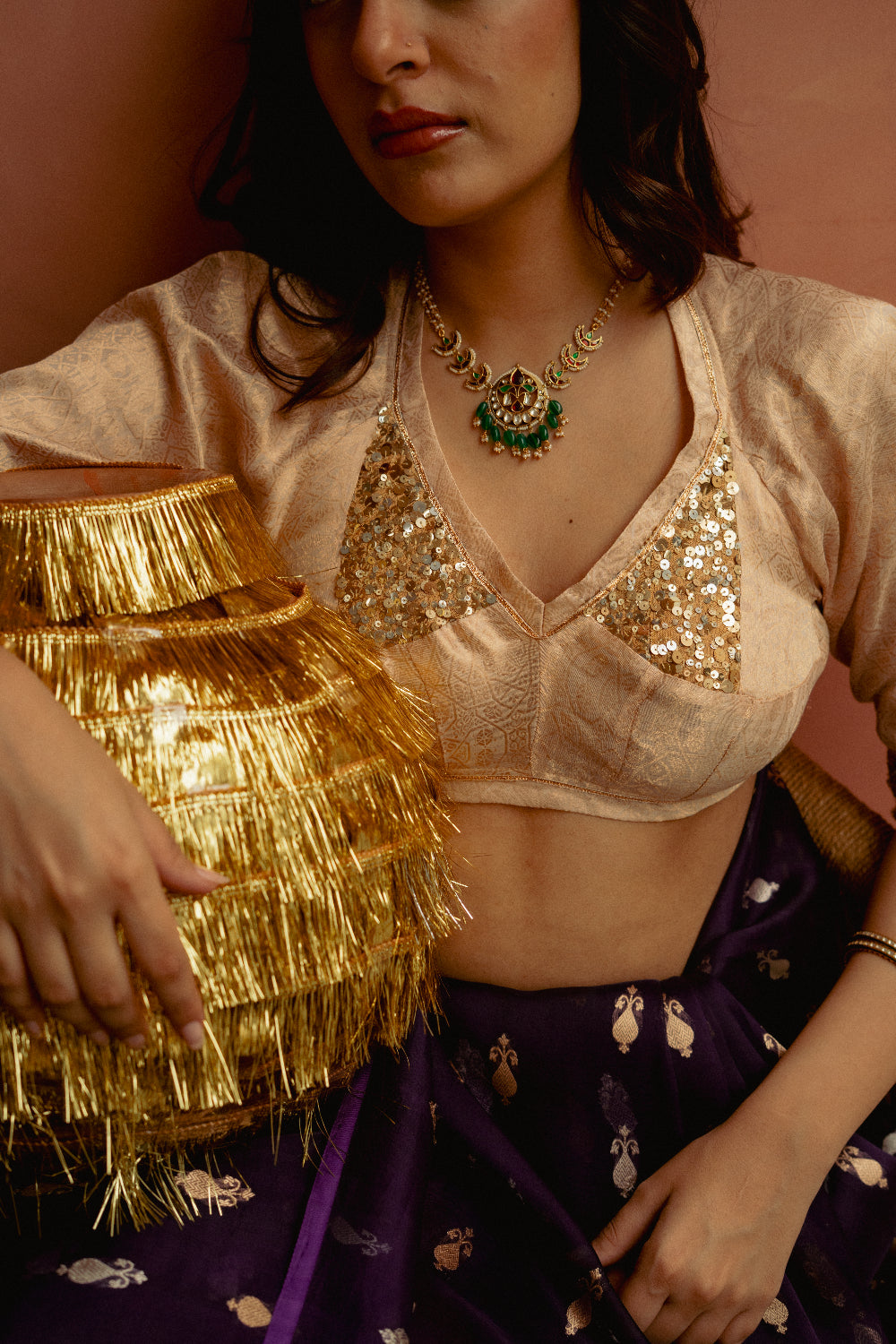 Shamik - Ivory Silk Brocade Hand-Embroidered Aangi