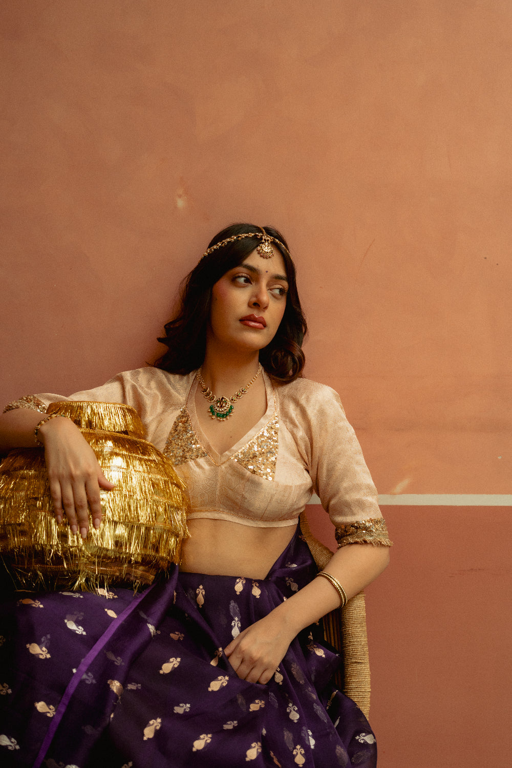 Shamik - Ivory Silk Brocade Hand-Embroidered Aangi