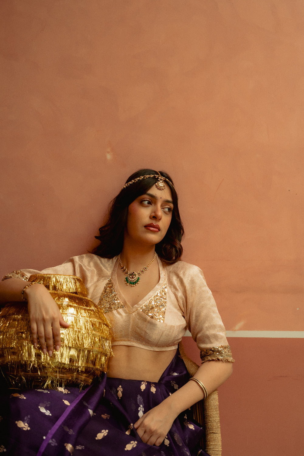 Shamik - Ivory Silk Brocade Hand-Embroidered Aangi