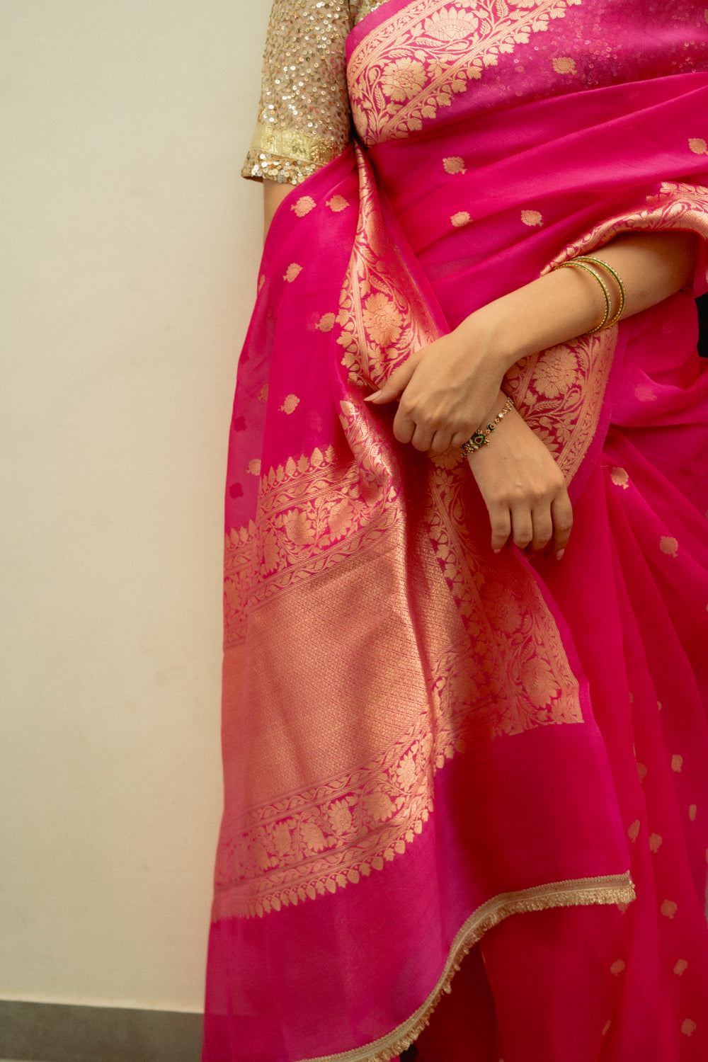Koumari - Rani Pink Organza Silk Banarasi Saree