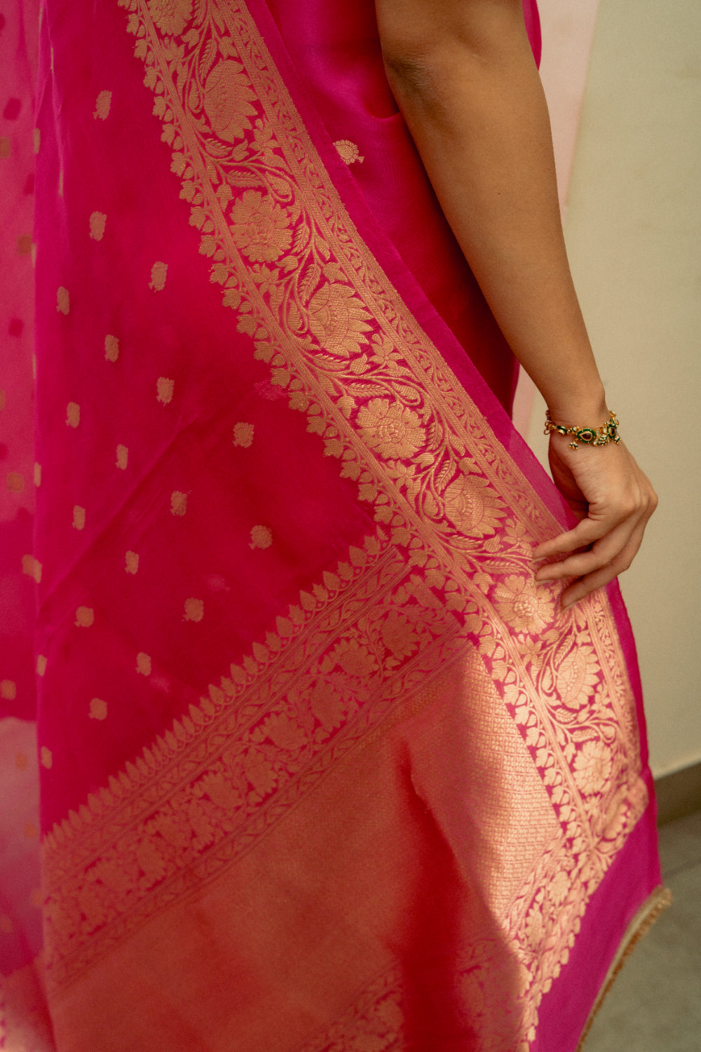 Koumari - Rani Pink Organza Silk Banarasi Saree
