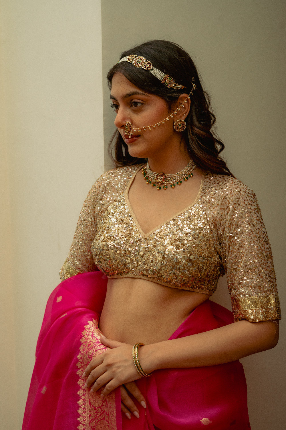 Chamika - Gold Hand-Embroidered Sequin Aangi