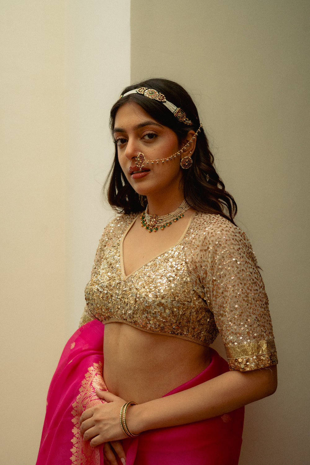 Chamika - Gold Hand-Embroidered Sequin Aangi