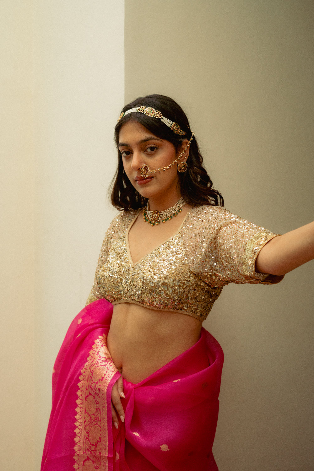 Chamika - Gold Hand-Embroidered Sequin Aangi