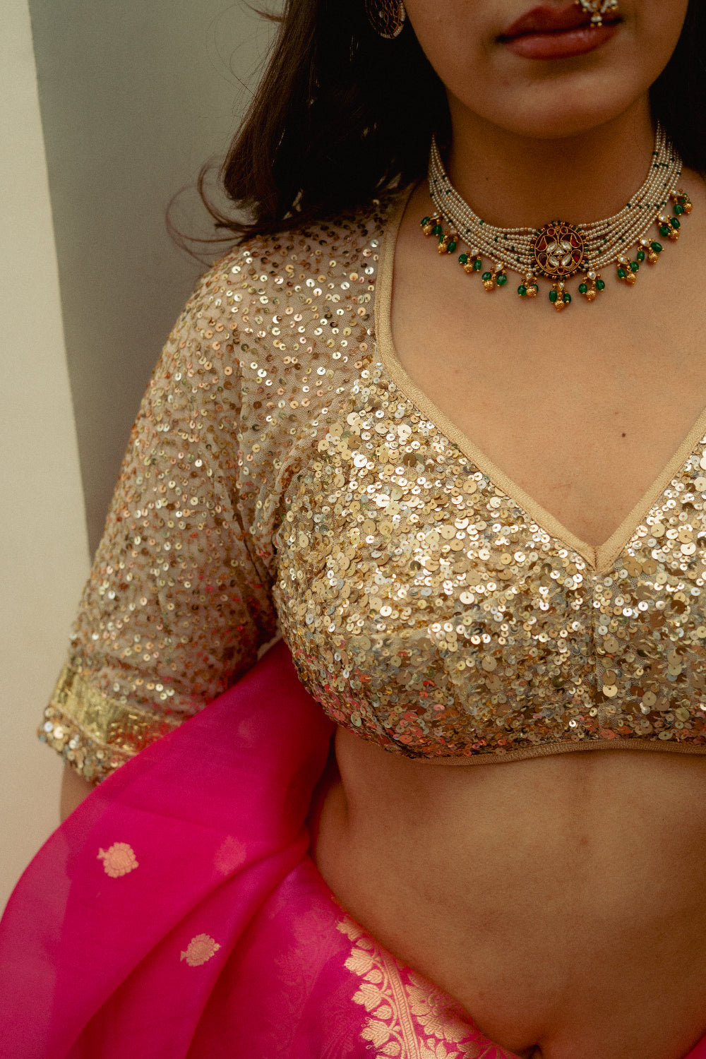 Chamika - Gold Hand-Embroidered Sequin Aangi