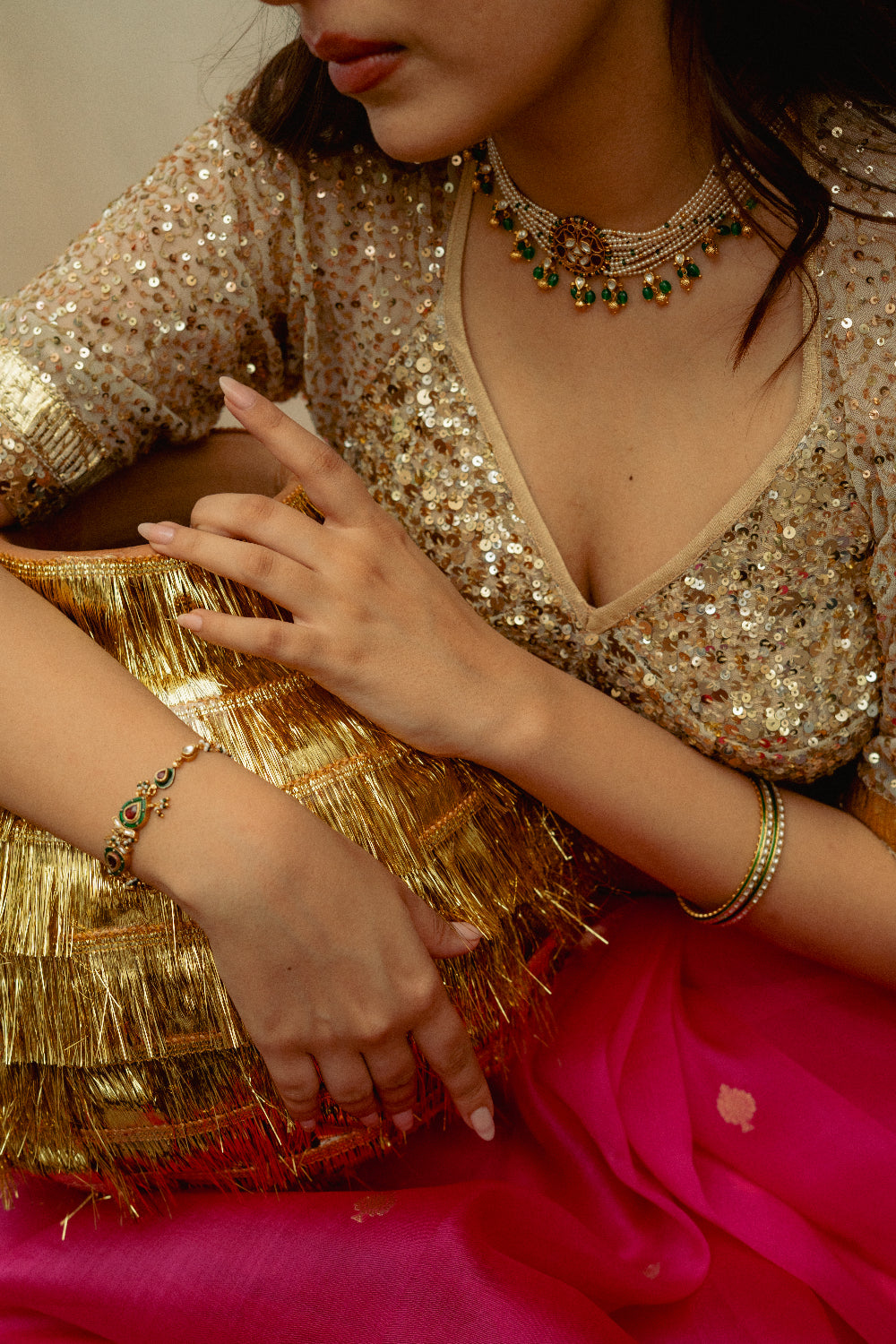Chamika - Gold Hand-Embroidered Sequin Aangi