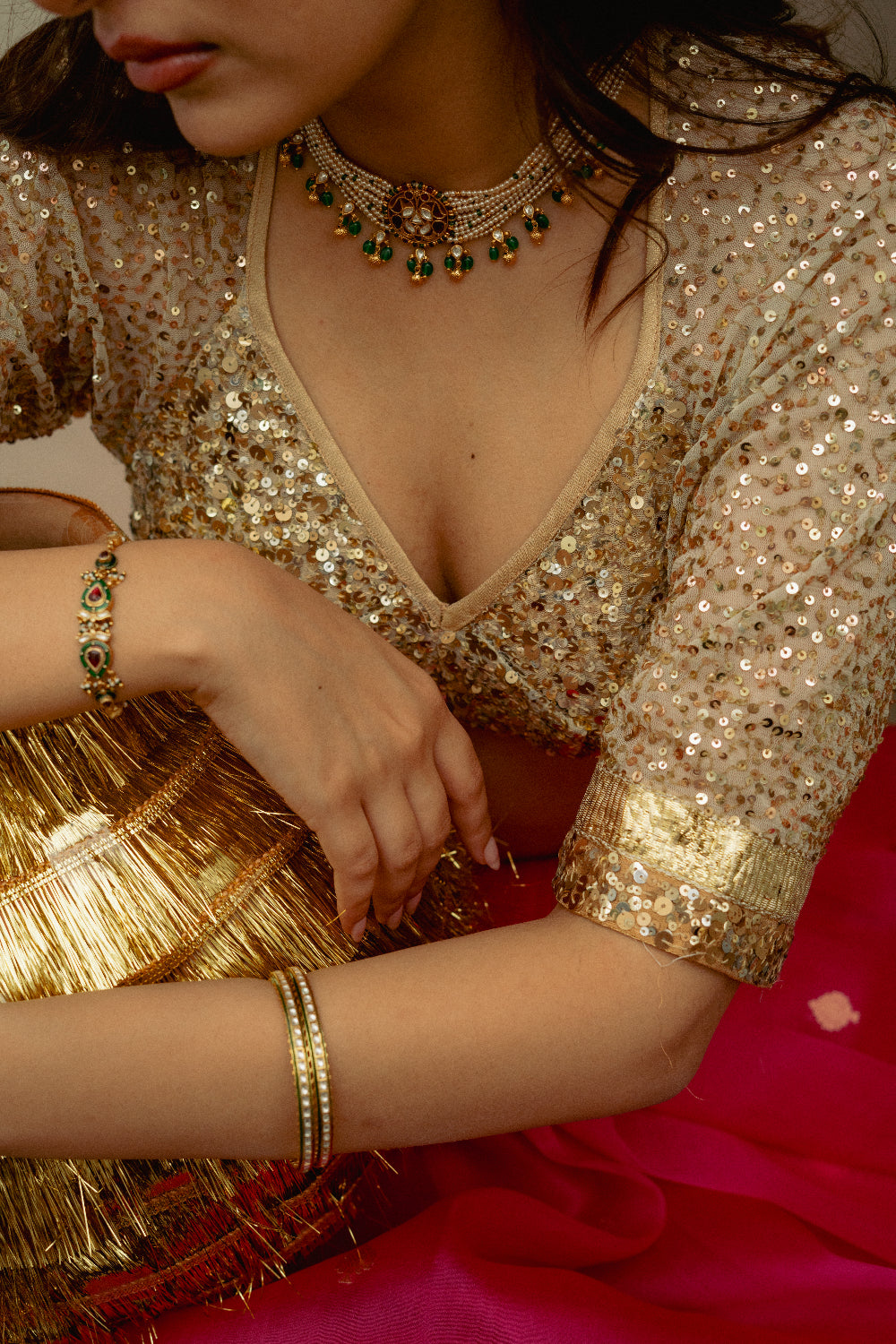 Chamika - Gold Hand-Embroidered Sequin Aangi
