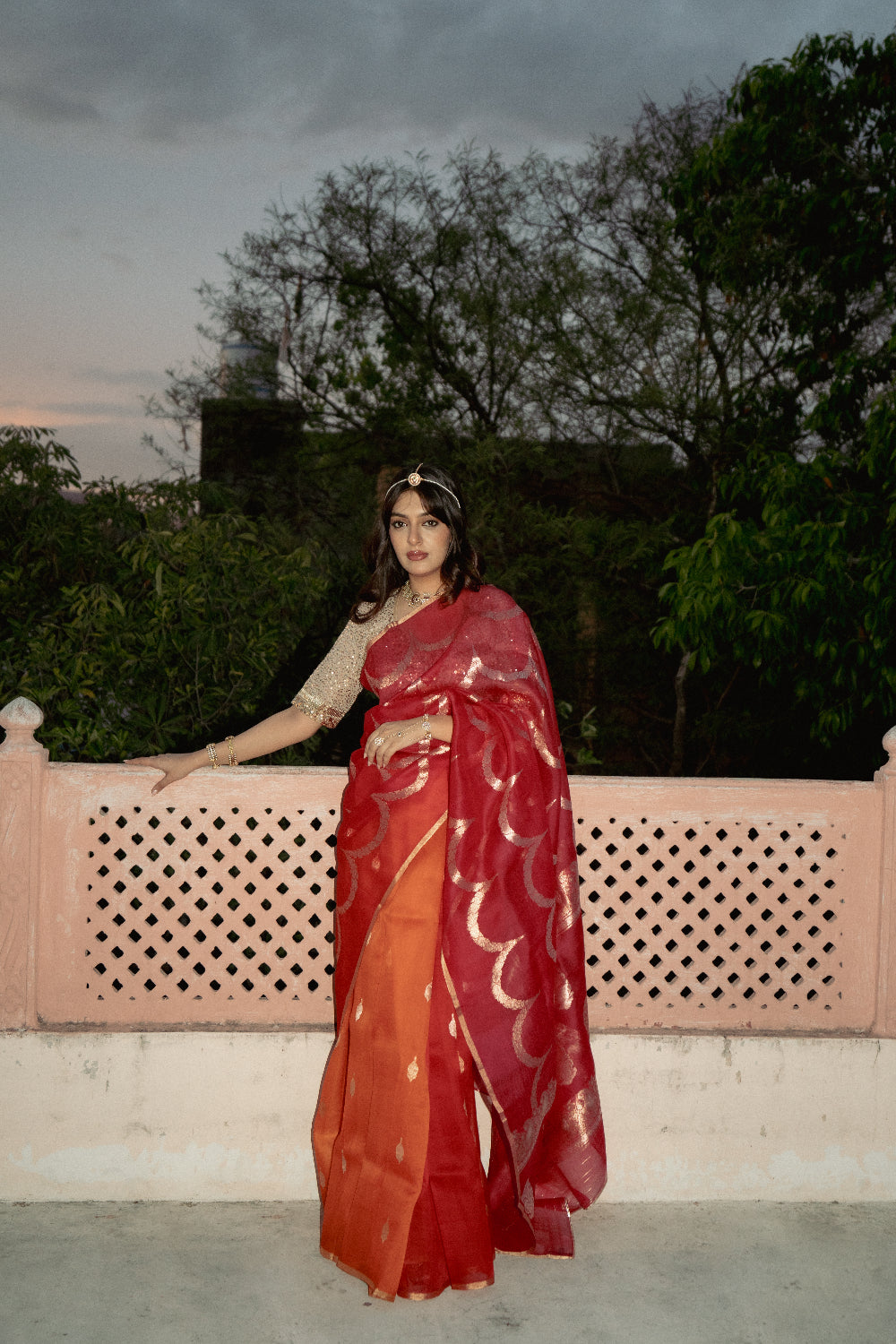 Viraja - Red Silk Organza Banarasi Saree