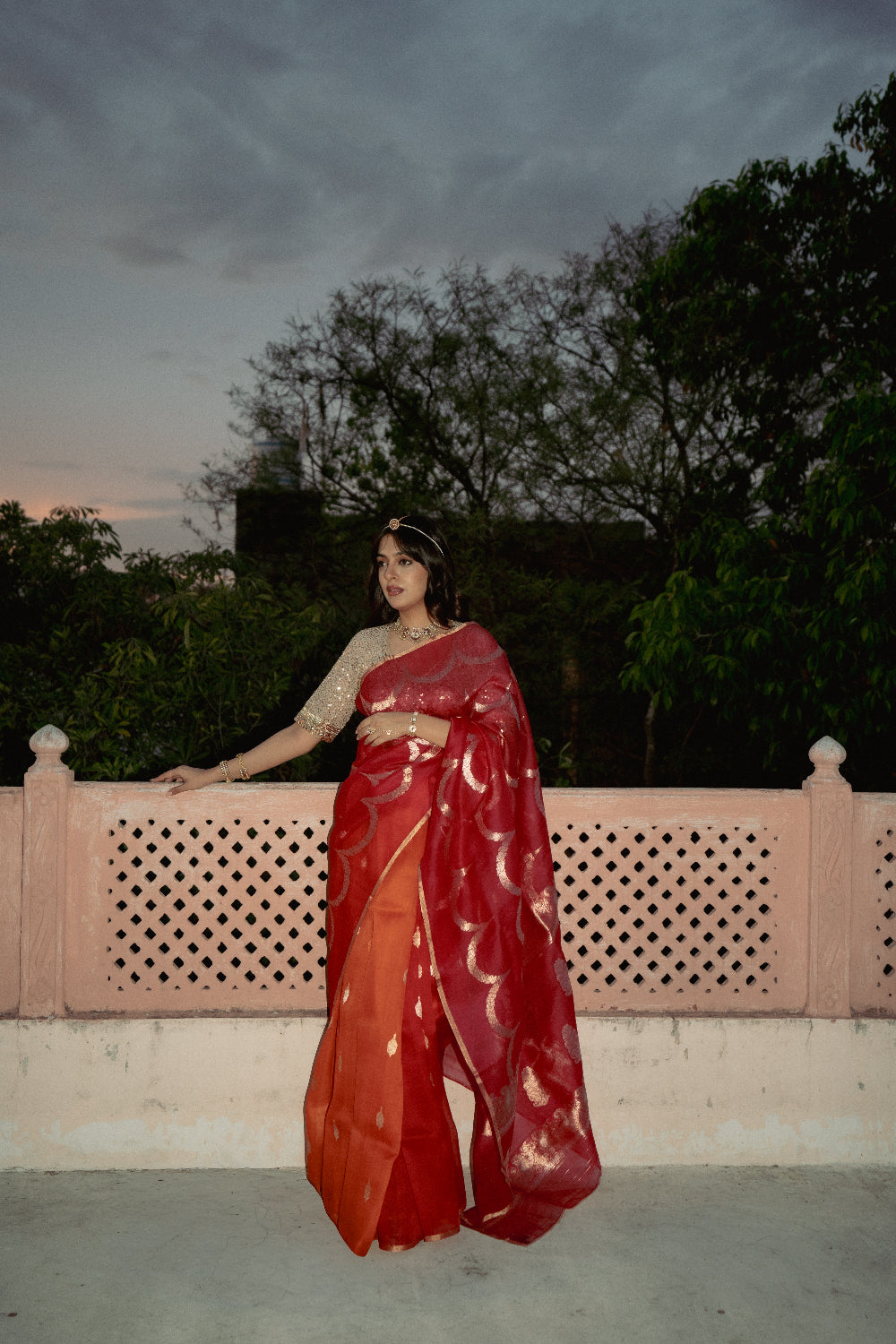 Viraja - Red Silk Organza Banarasi Saree