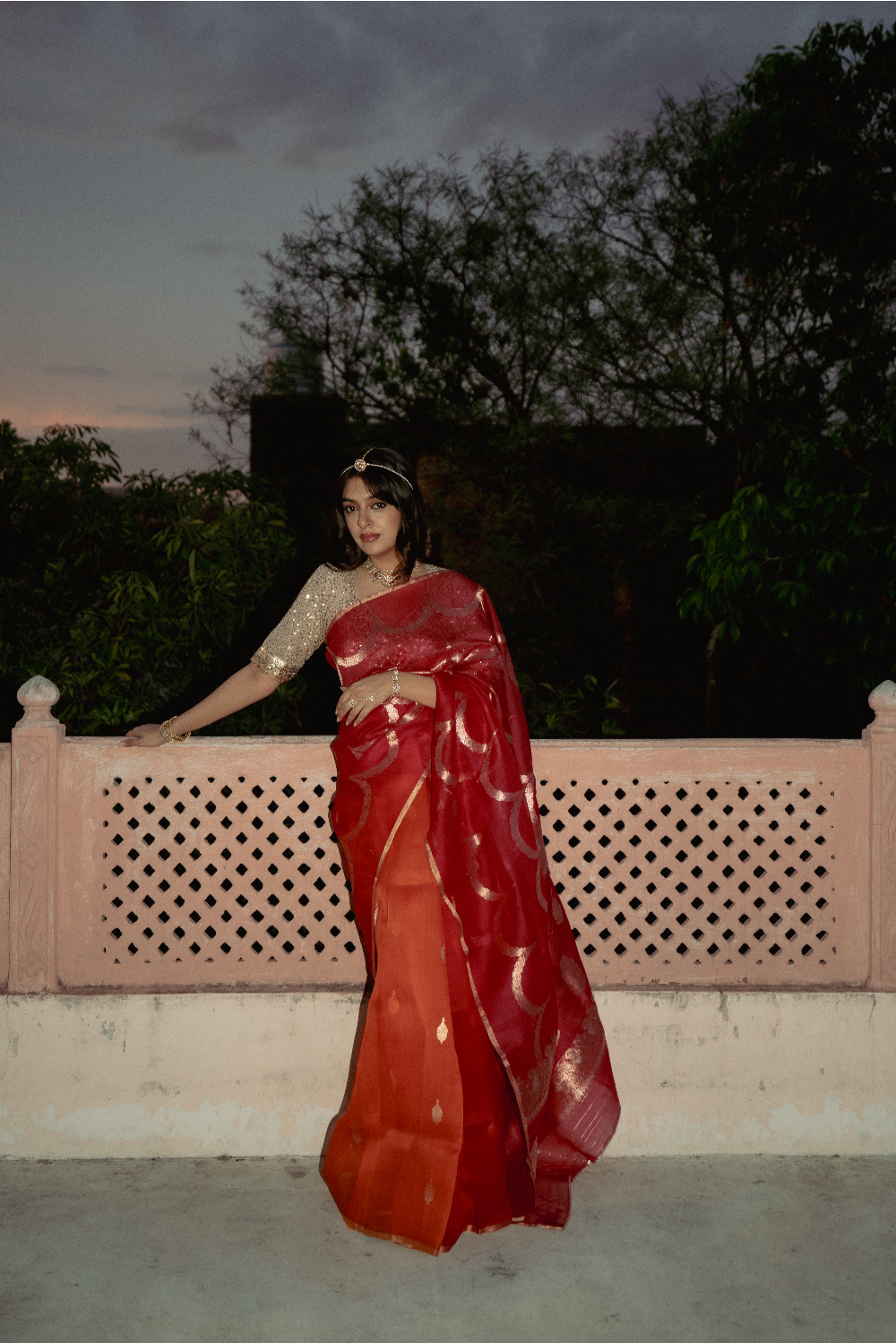Viraja - Red Silk Organza Banarasi Saree