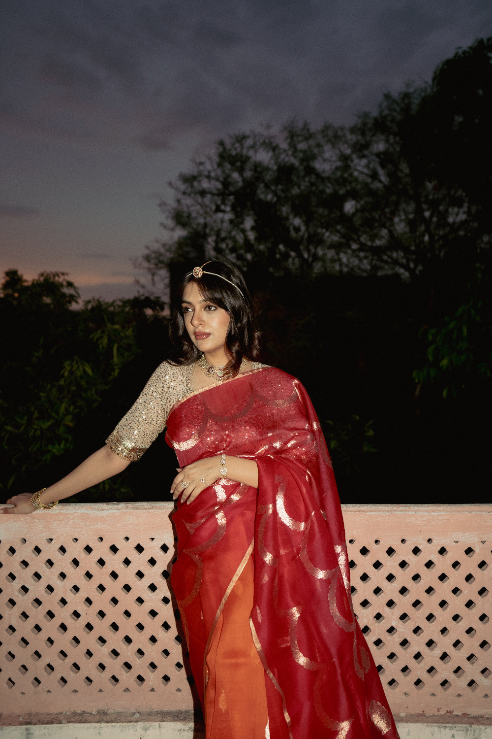 Viraja - Red Silk Organza Banarasi Saree