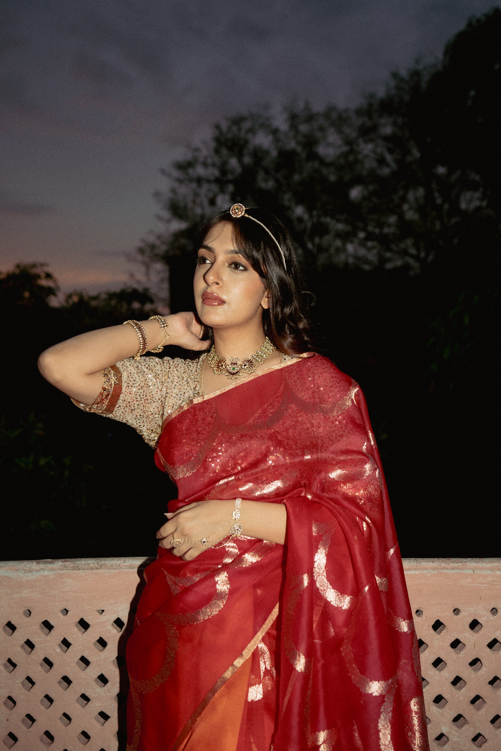 Viraja - Red Silk Organza Banarasi Saree