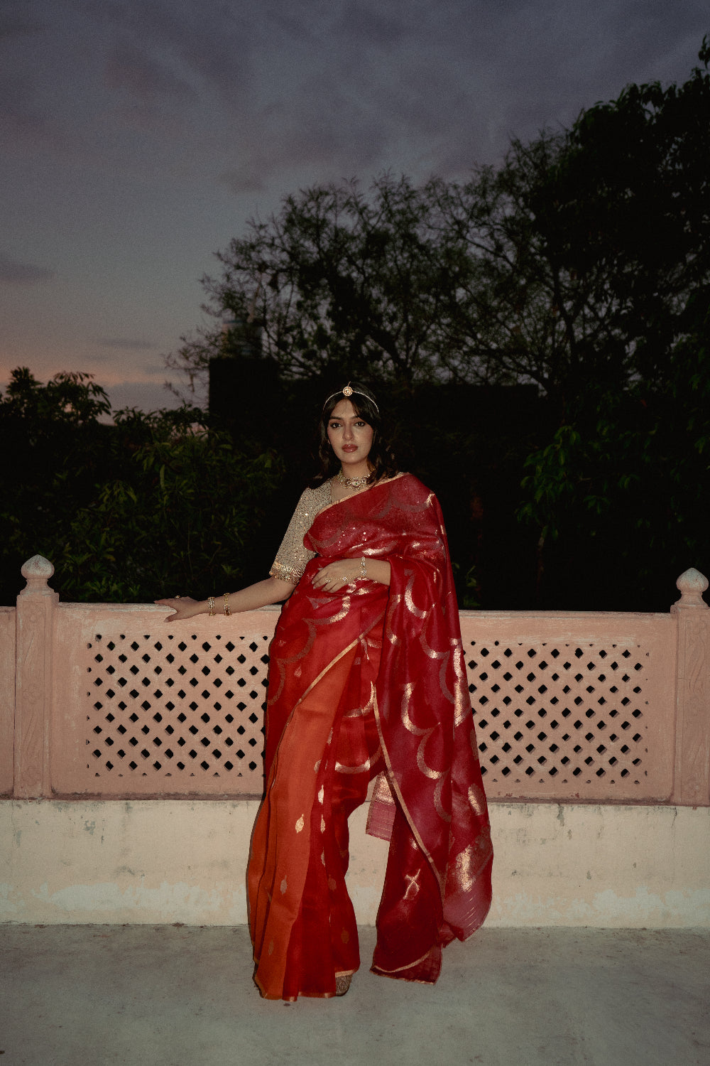 Viraja - Red Silk Organza Banarasi Saree
