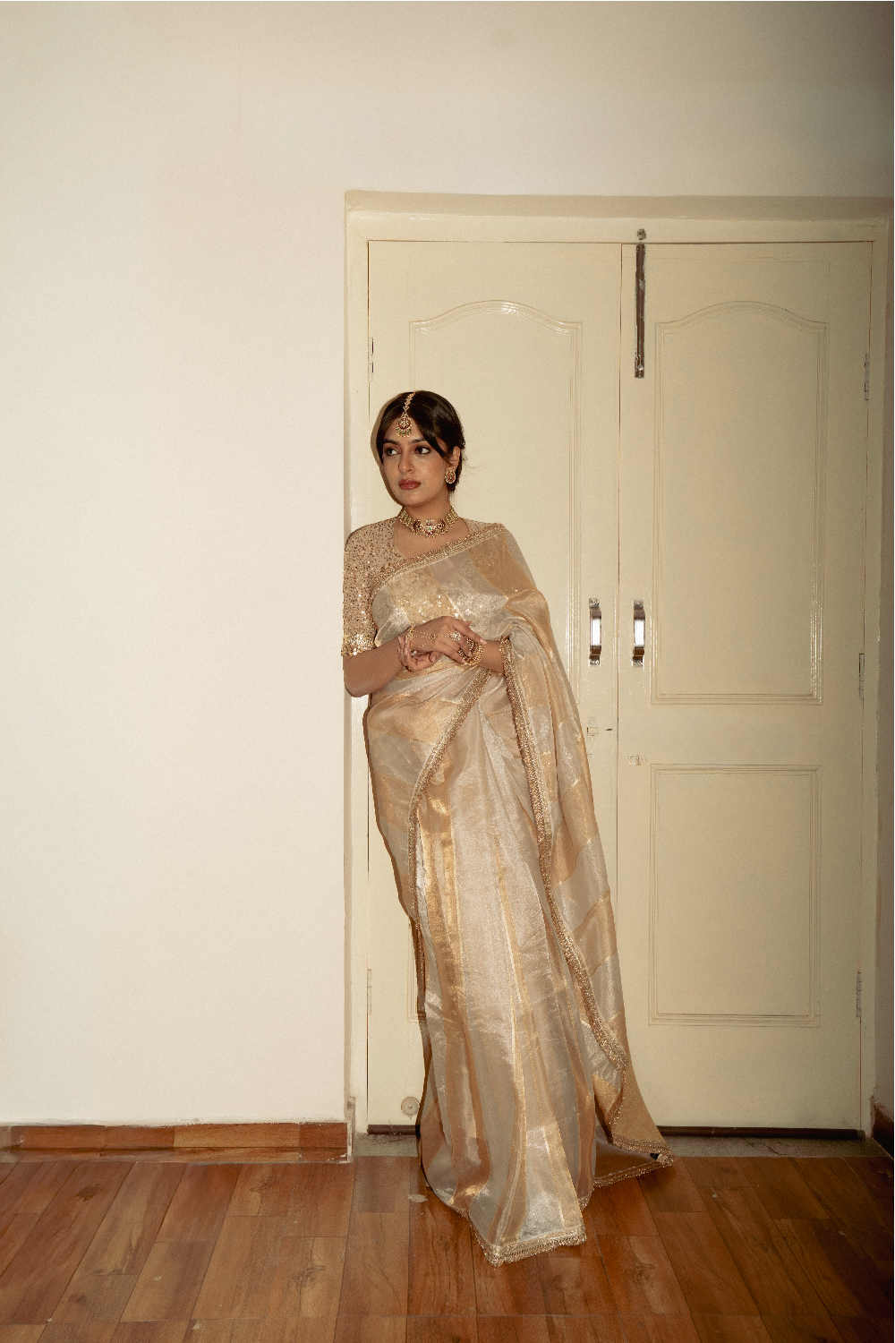 Ajita - Ivory Silk Organza Banarasi Saree