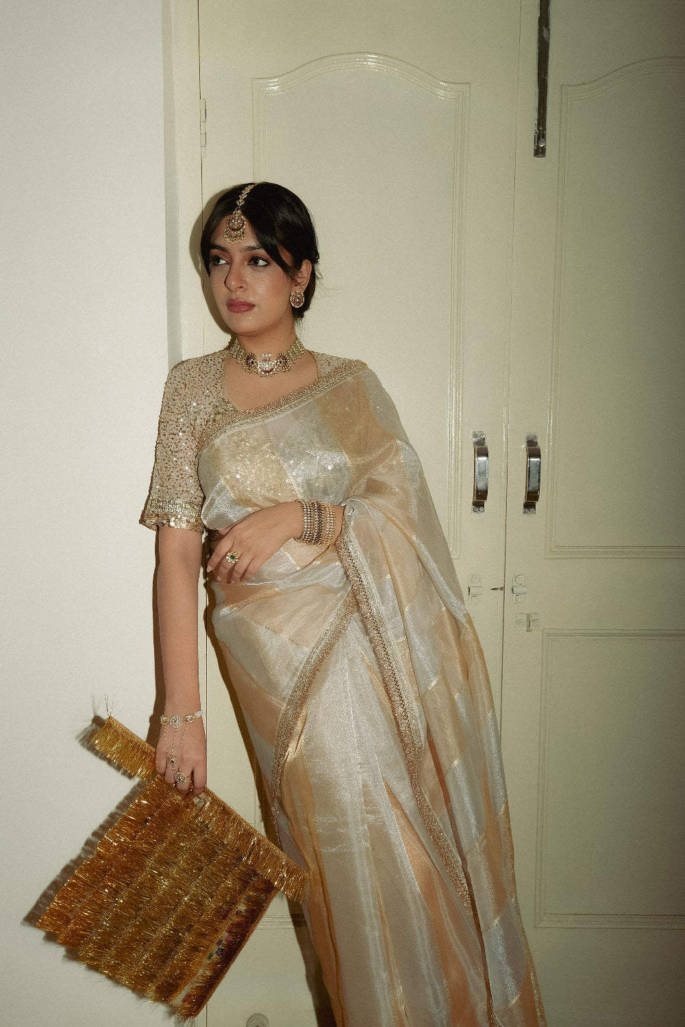 Ajita - Ivory Silk Organza Banarasi Saree