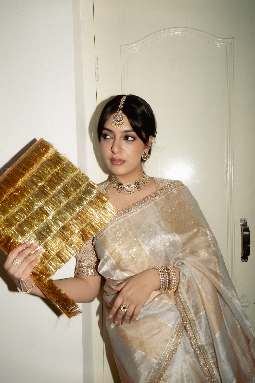 Ajita - Ivory Silk Organza Banarasi Saree