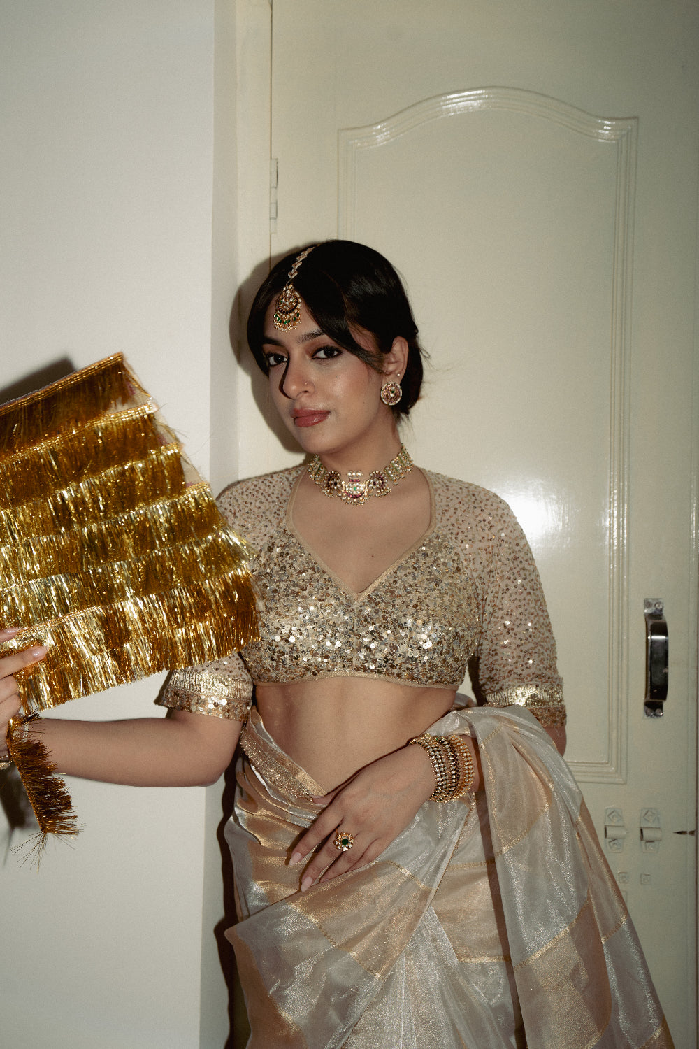 Ajita - Ivory Silk Organza Banarasi Saree