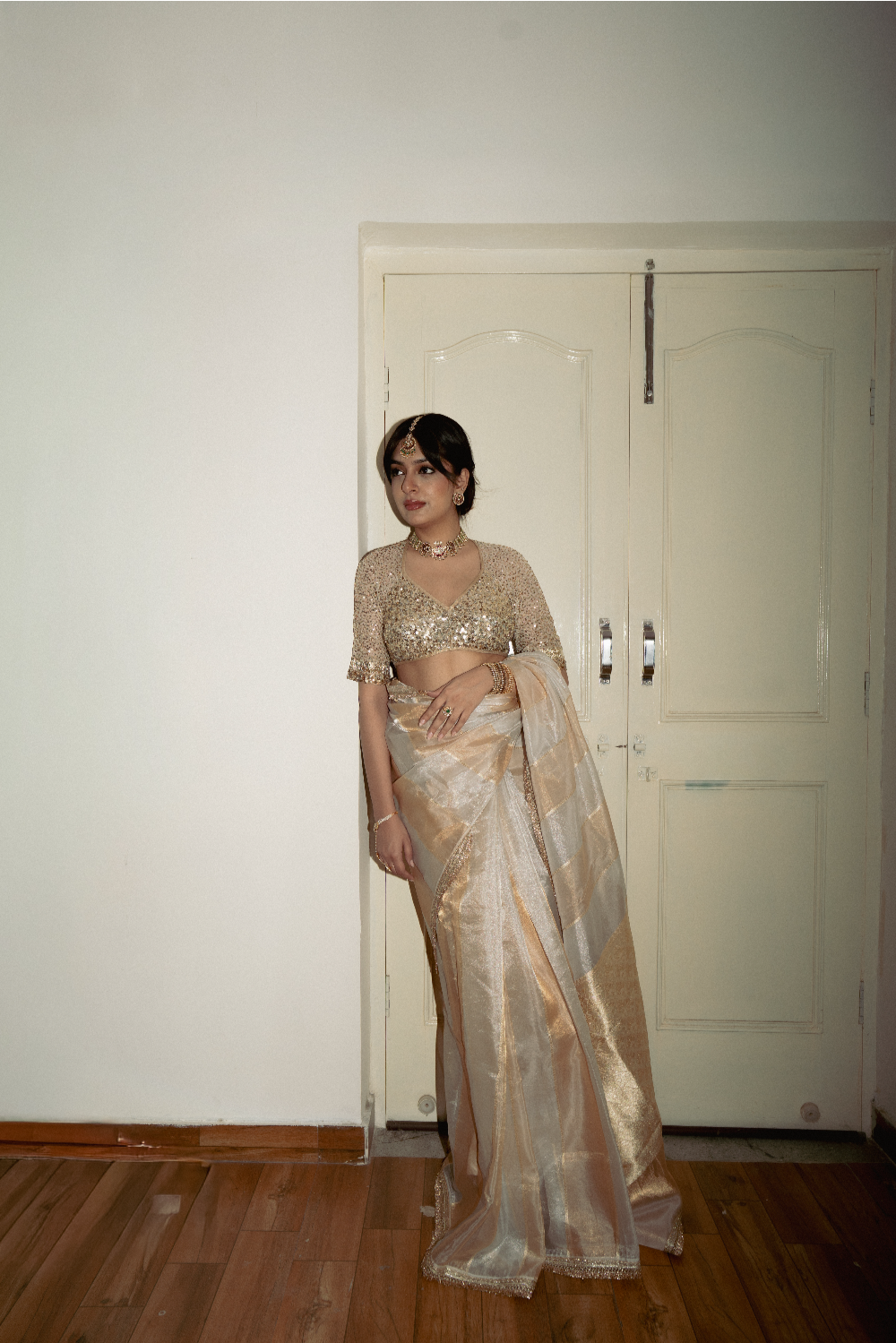 Ajita - Ivory Silk Organza Banarasi Saree