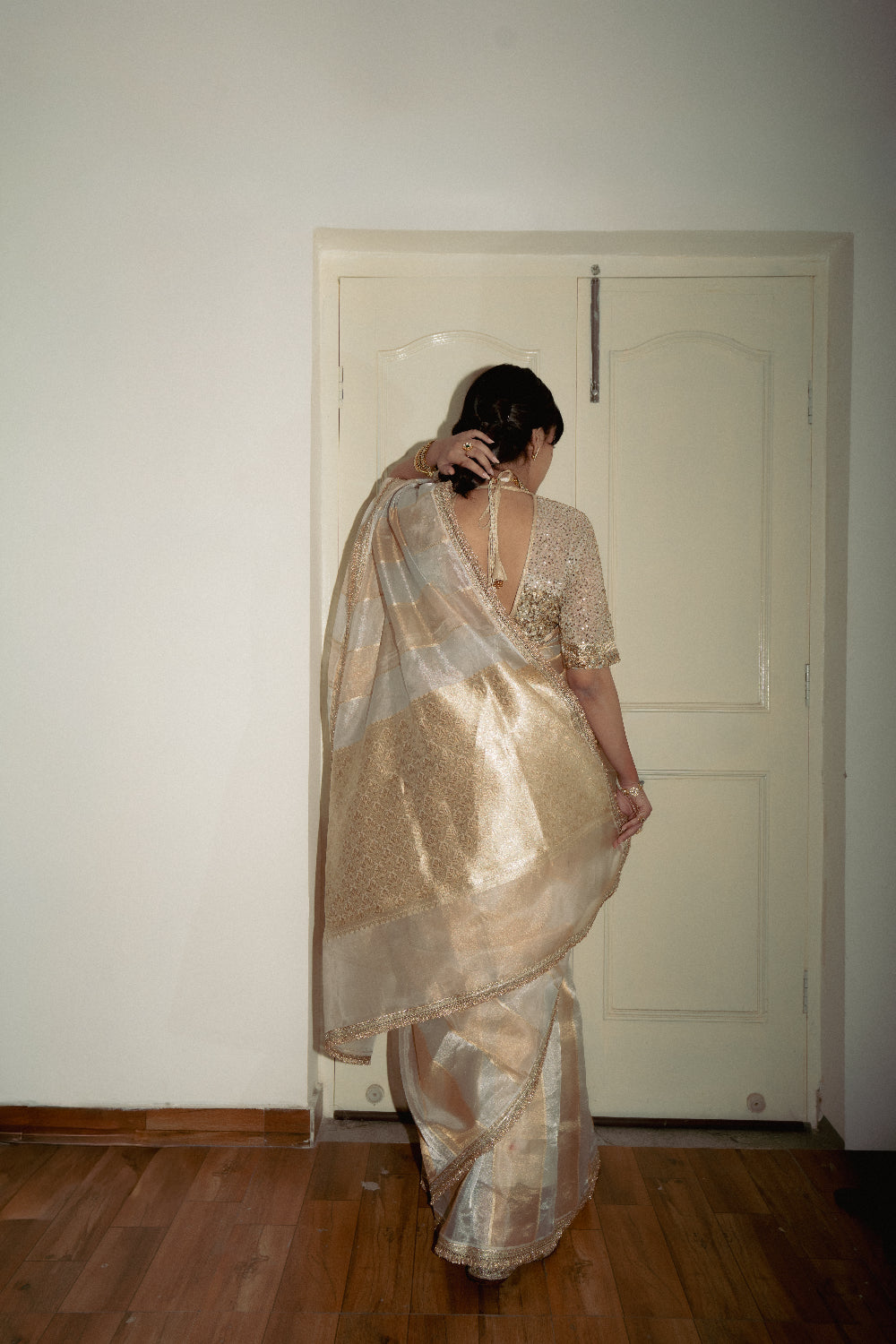 Ajita - Ivory Silk Organza Banarasi Saree