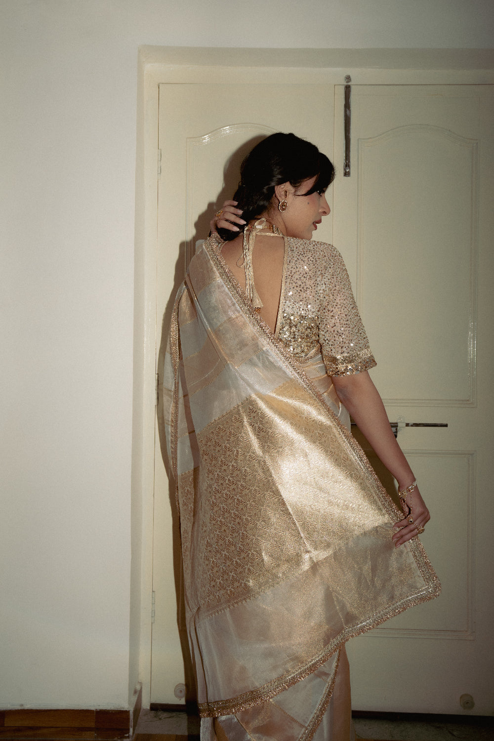 Ajita - Ivory Silk Organza Banarasi Saree