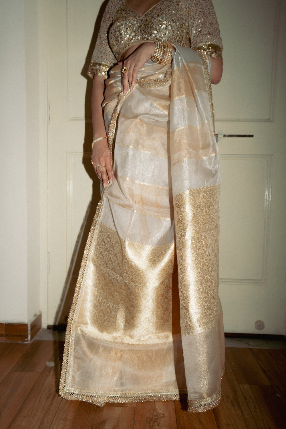 Ajita - Ivory Silk Organza Banarasi Saree
