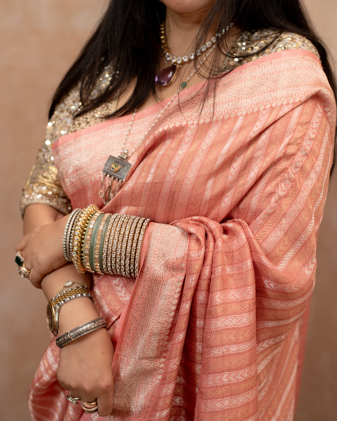 Vasanti - Coral Georgette Silk Banarasi Saree