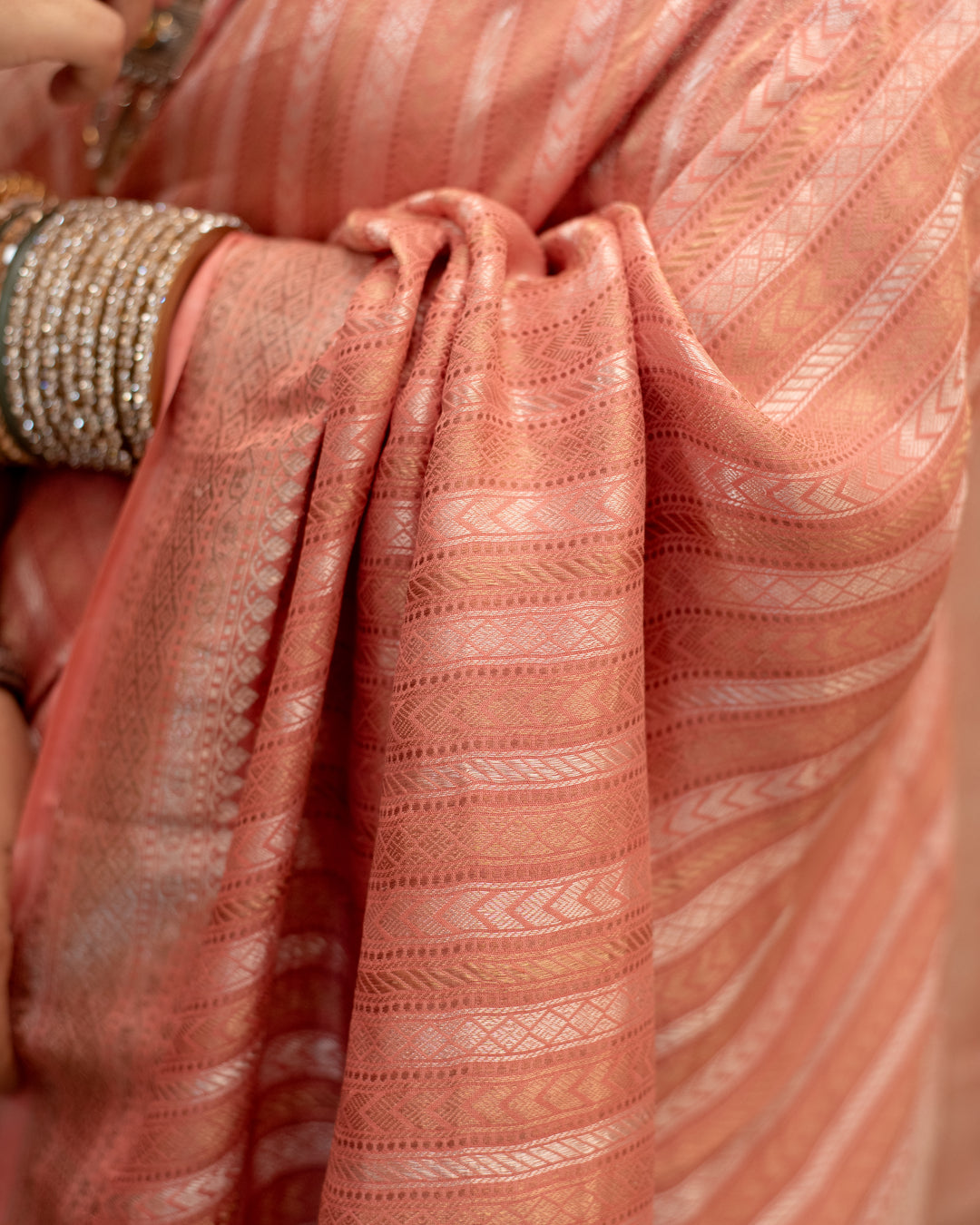 Vasanti - Coral Georgette Silk Banarasi Saree